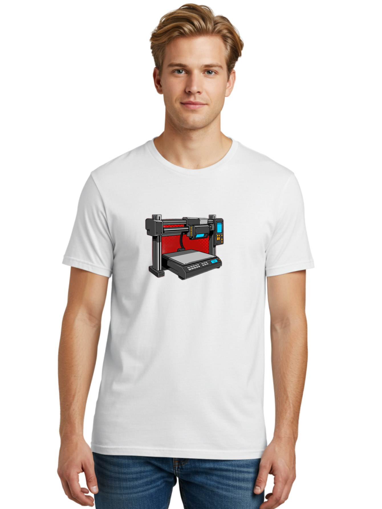 3D-Printer-34 Men'S Graphic Tee, 100% Cotton, Comfortable Casual Summer Wear, Machine Washable, 3D Printing Technology, Additive Manufacturing, Futuristic Machine, Digital Fabrication, Precise Printing, Industrial Design, Baa029