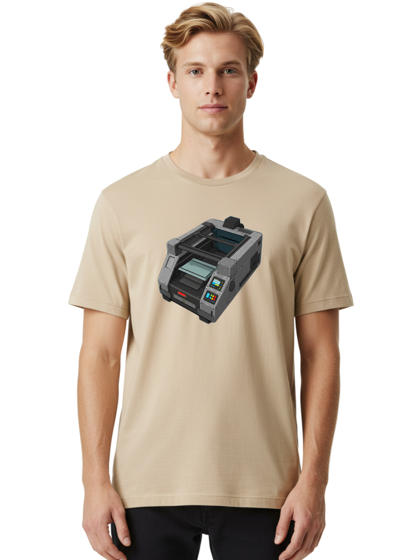 3D-Printer-35 Men'S Graphic Tee, 100% Cotton, Comfortable Casual Summer Wear, Machine Washable, 3D Printing Technology, Futuristic Printer, Digital Fabrication, Advanced Manufacturing, Printer Control Panel, Printing Process, Baa030