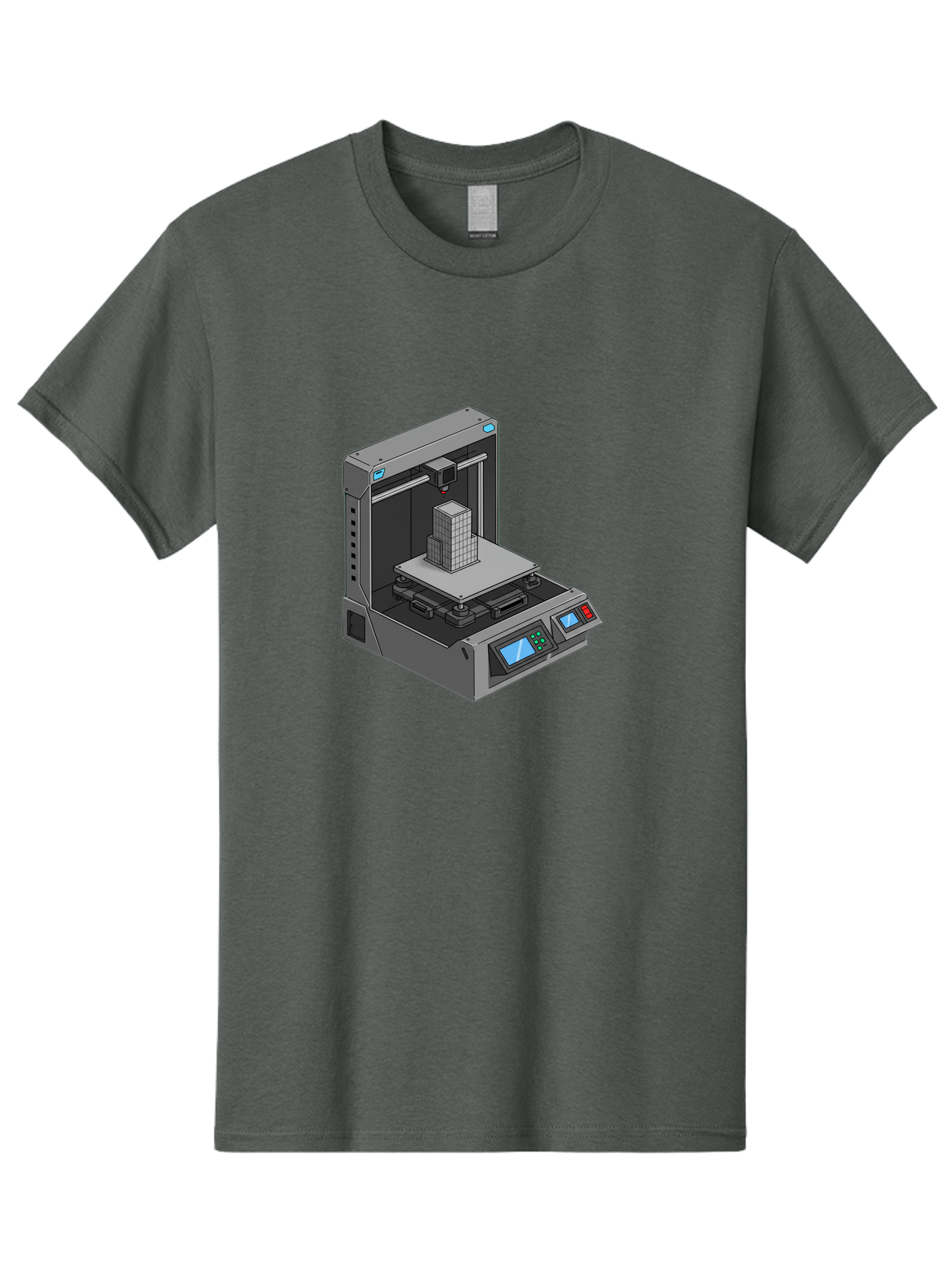 3D-Printer-36 Men'S Graphic Tee, 100% Cotton, Comfortable Casual Summer Wear, Machine Washable, 3D Printing Technology, Additive Manufacturing, Gray 3D Printer, Control Panel, Digital Display, Printing Process, Cube-Shaped Object, Baa031