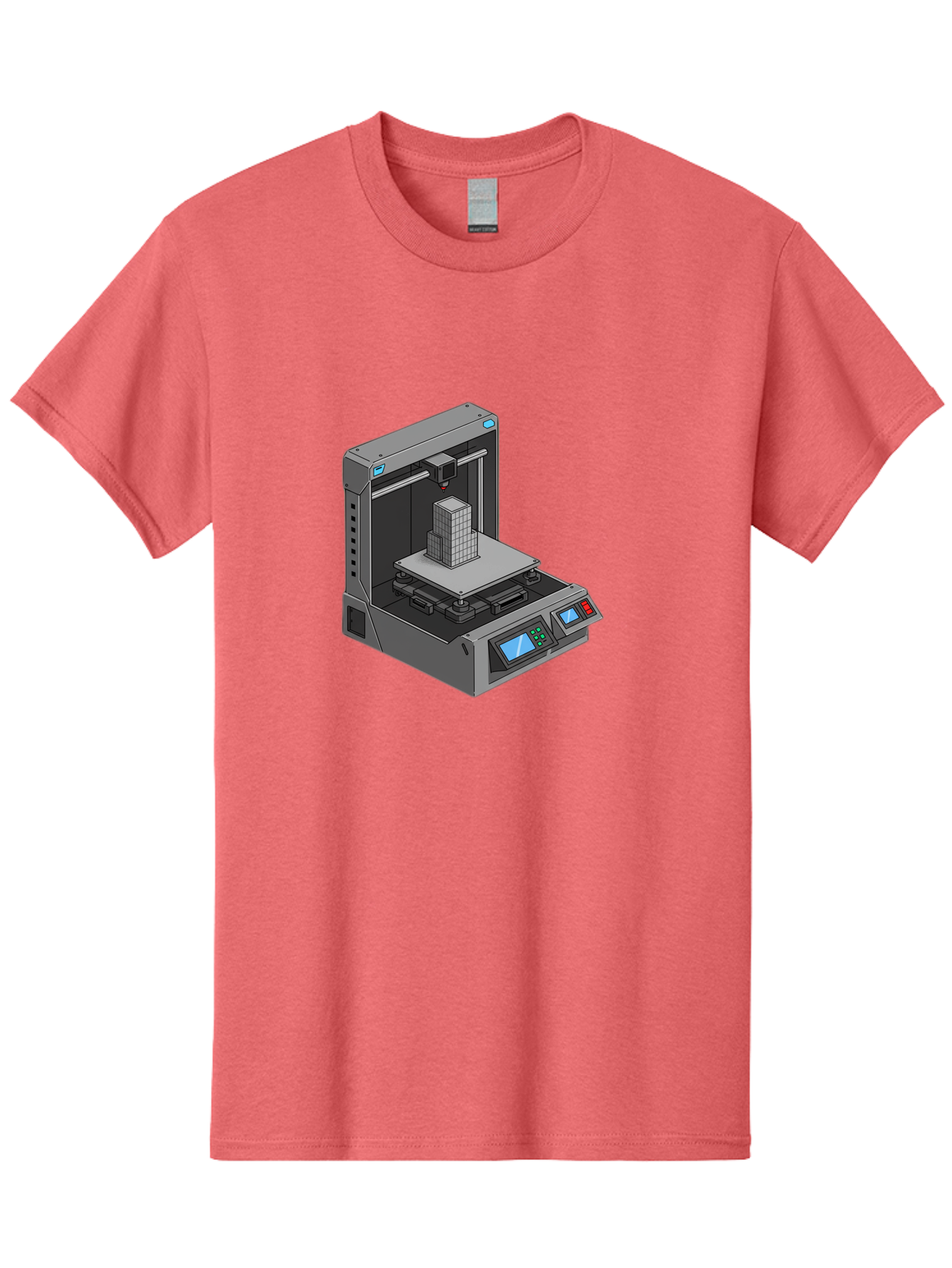 3D-Printer-36 Men'S Graphic Tee, 100% Cotton, Comfortable Casual Summer Wear, Machine Washable, 3D Printing Technology, Additive Manufacturing, Gray 3D Printer, Control Panel, Digital Display, Printing Process, Cube-Shaped Object, Baa031