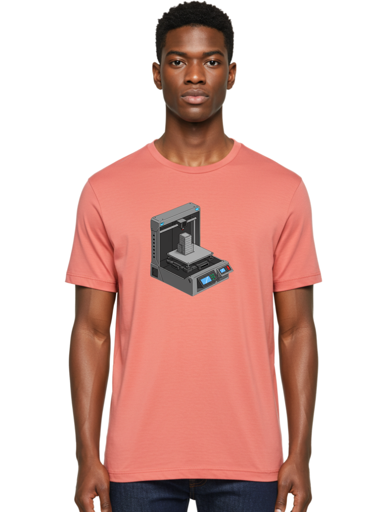 3D-Printer-36 Men'S Graphic Tee, 100% Cotton, Comfortable Casual Summer Wear, Machine Washable, 3D Printing Technology, Additive Manufacturing, Gray 3D Printer, Control Panel, Digital Display, Printing Process, Cube-Shaped Object, Baa031