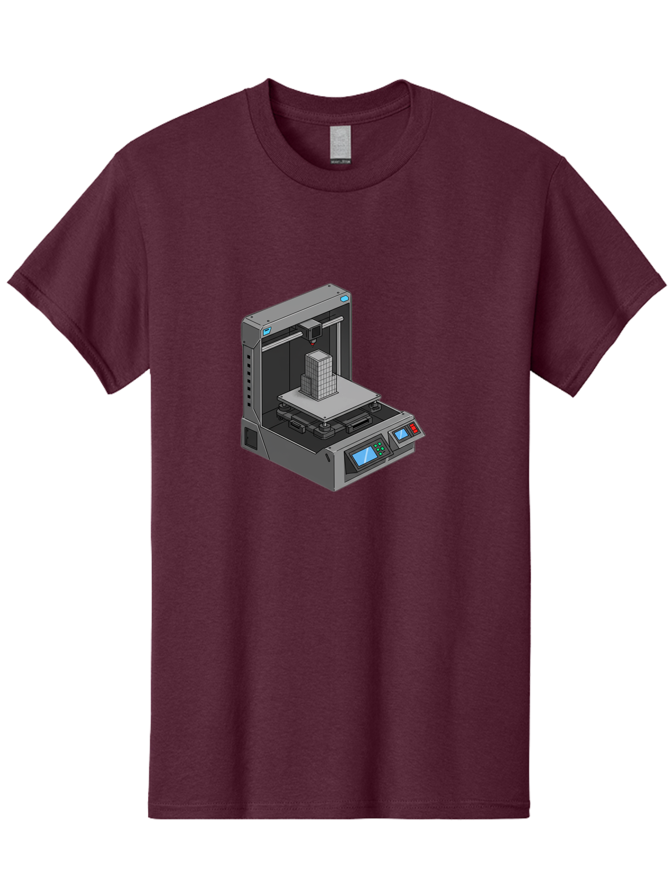 3D-Printer-36 Men'S Graphic Tee, 100% Cotton, Comfortable Casual Summer Wear, Machine Washable, 3D Printing Technology, Additive Manufacturing, Gray 3D Printer, Control Panel, Digital Display, Printing Process, Cube-Shaped Object, Baa031