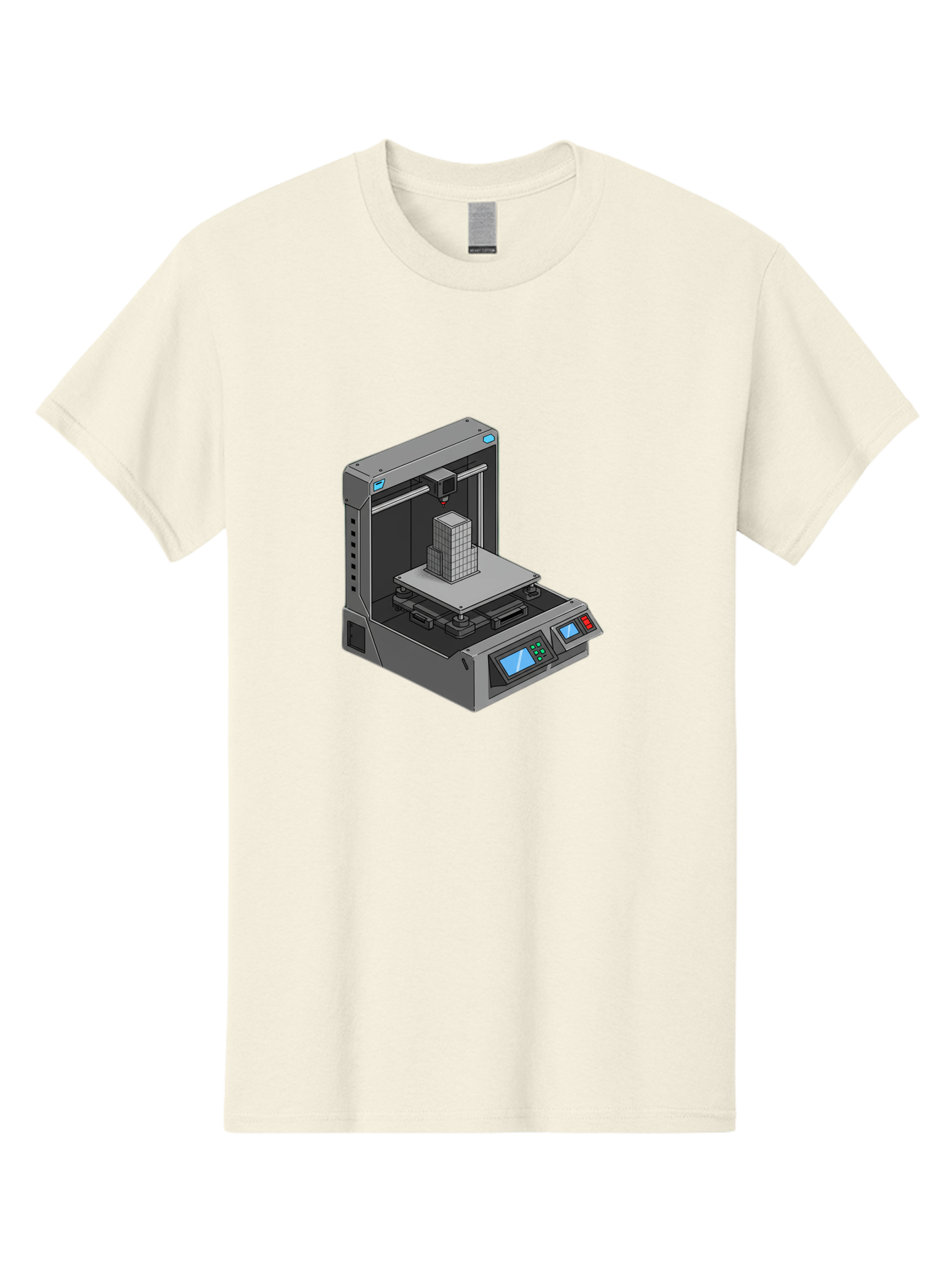 3D-Printer-36 Men'S Graphic Tee, 100% Cotton, Comfortable Casual Summer Wear, Machine Washable, 3D Printing Technology, Additive Manufacturing, Gray 3D Printer, Control Panel, Digital Display, Printing Process, Cube-Shaped Object, Baa031