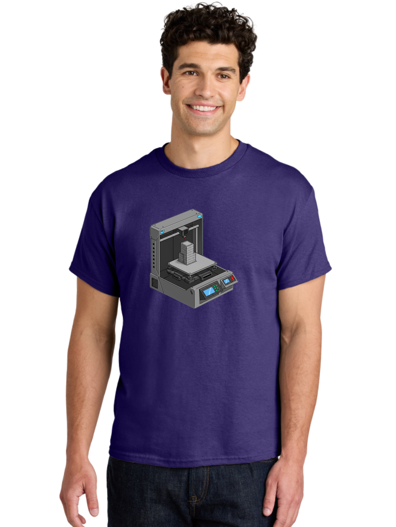 3D-Printer-36 Men'S Graphic Tee, 100% Cotton, Comfortable Casual Summer Wear, Machine Washable, 3D Printing Technology, Additive Manufacturing, Gray 3D Printer, Control Panel, Digital Display, Printing Process, Cube-Shaped Object, Baa031