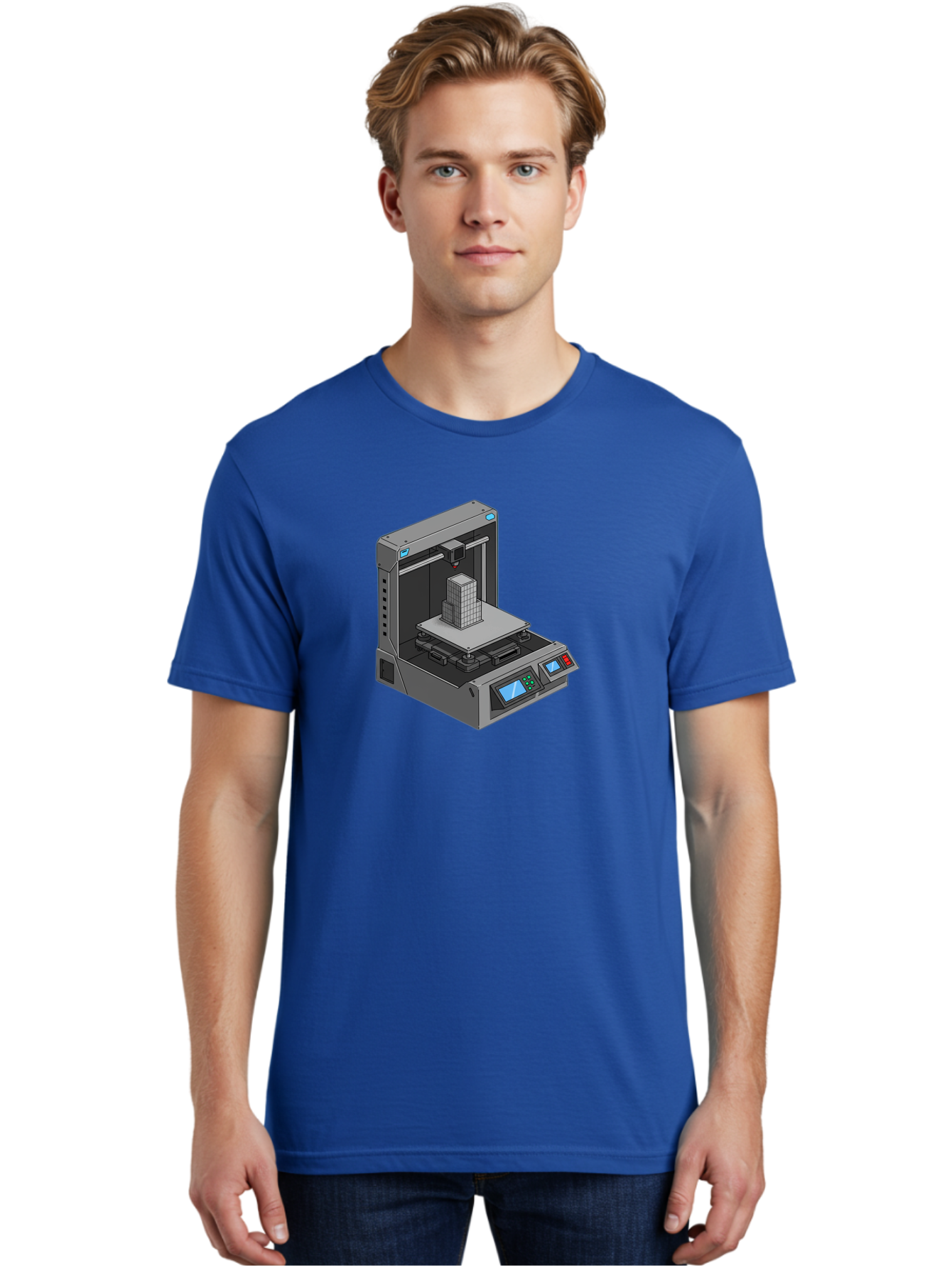 3D-Printer-36 Men'S Graphic Tee, 100% Cotton, Comfortable Casual Summer Wear, Machine Washable, 3D Printing Technology, Additive Manufacturing, Gray 3D Printer, Control Panel, Digital Display, Printing Process, Cube-Shaped Object, Baa031
