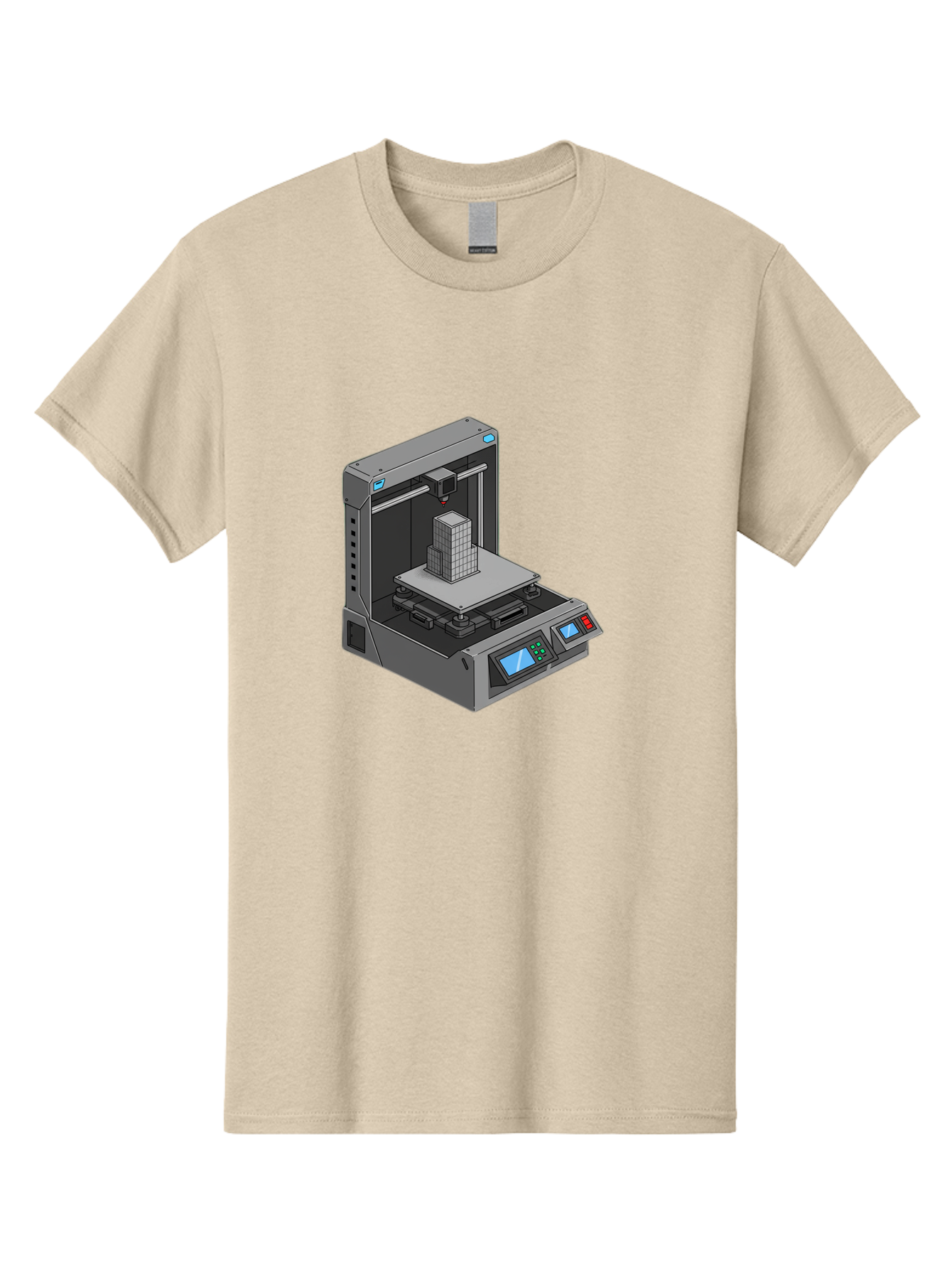 3D-Printer-36 Men'S Graphic Tee, 100% Cotton, Comfortable Casual Summer Wear, Machine Washable, 3D Printing Technology, Additive Manufacturing, Gray 3D Printer, Control Panel, Digital Display, Printing Process, Cube-Shaped Object, Baa031