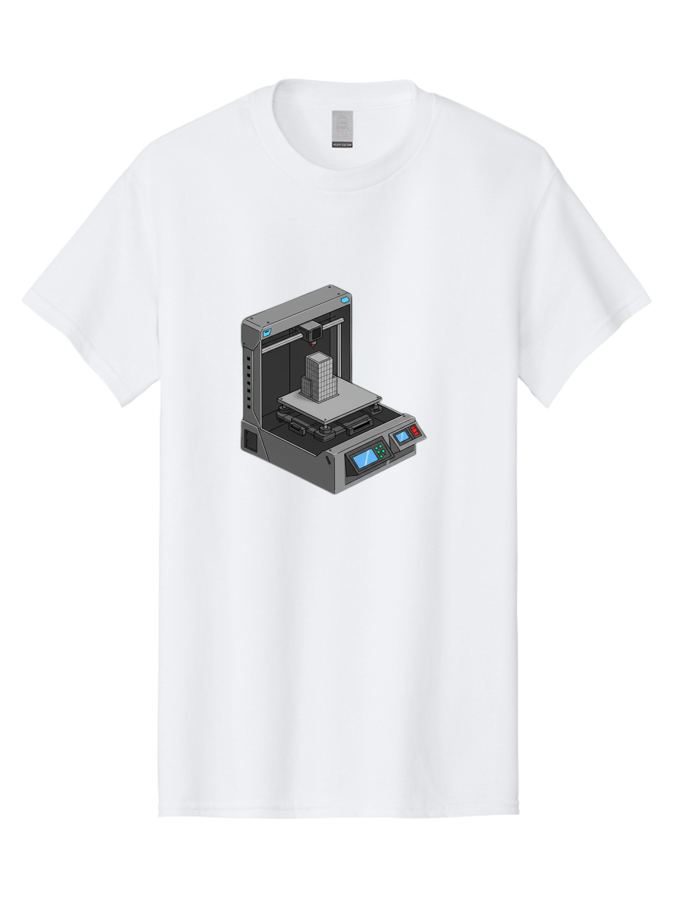 3D-Printer-36 Men'S Graphic Tee, 100% Cotton, Comfortable Casual Summer Wear, Machine Washable, 3D Printing Technology, Additive Manufacturing, Gray 3D Printer, Control Panel, Digital Display, Printing Process, Cube-Shaped Object, Baa031