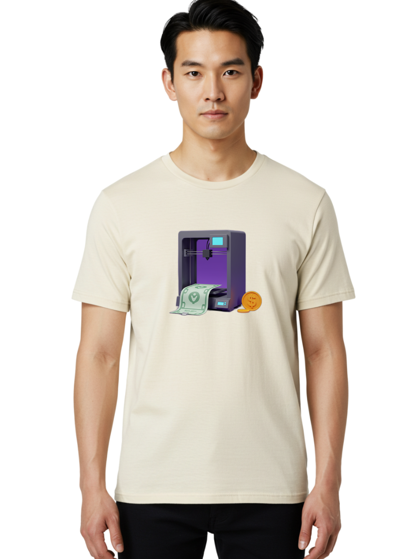 3D-Printer-37 Men'S Graphic Tee, 100% Cotton, Comfortable Casual Summer Wear, Machine Washable, 3D Printing Technology, Money Printing, Dollar Bill, Coins, Financial Gain, Innovative Machinery, Futuristic Design, Cash Generation Baa032