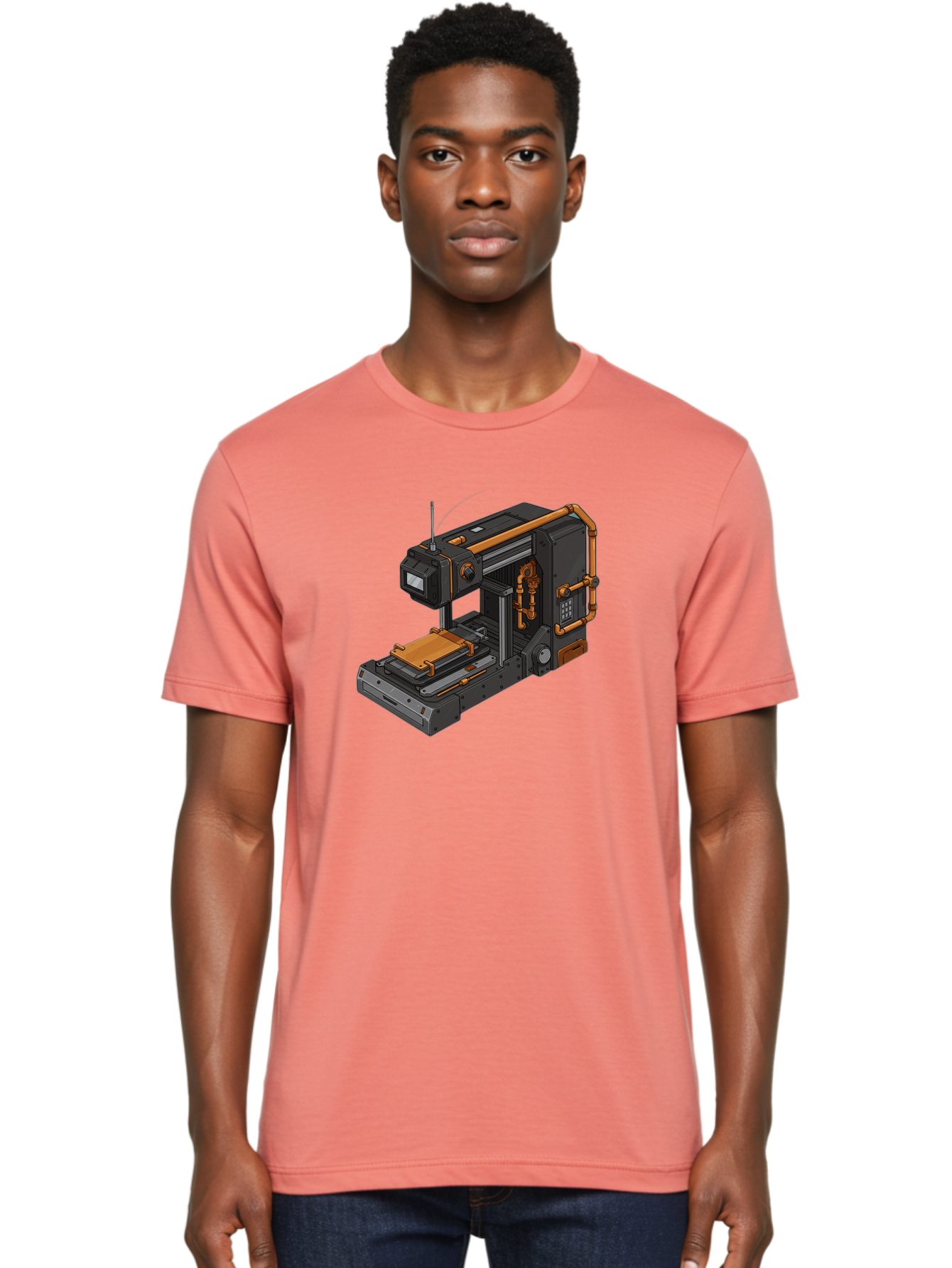 3D-Printer-38 Men'S Graphic Tee, 100% Cotton, Comfortable Casual Summer Wear, Machine Washable, Industrial 3D Printing Technology, Futuristic Manufacturing, Copper Piping, Black Metal Machinery, High-Precision Engineering, Innovative Design, Baa033