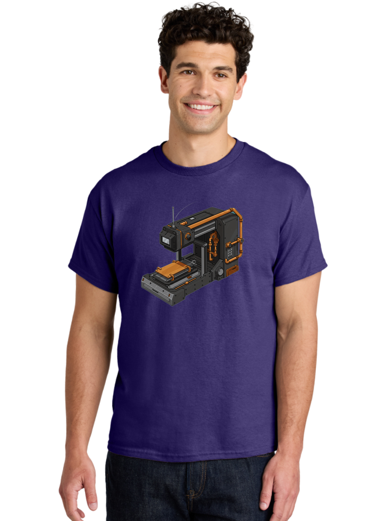 3D-Printer-38 Men'S Graphic Tee, 100% Cotton, Comfortable Casual Summer Wear, Machine Washable, Industrial 3D Printing Technology, Futuristic Manufacturing, Copper Piping, Black Metal Machinery, High-Precision Engineering, Innovative Design, Baa033
