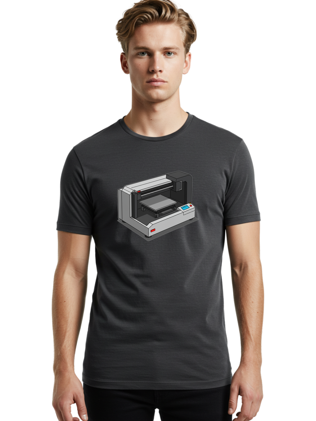 3D-Printer-39 Men'S Graphic Tee, 100% Cotton, Comfortable Casual Summer Wear, Machine Washable, 3D Printing Technology, Digital Fabrication, Additive Manufacturing, Rapid Prototyping, Industrial Design, Futuristic Machinery, Control Panel, Baa034