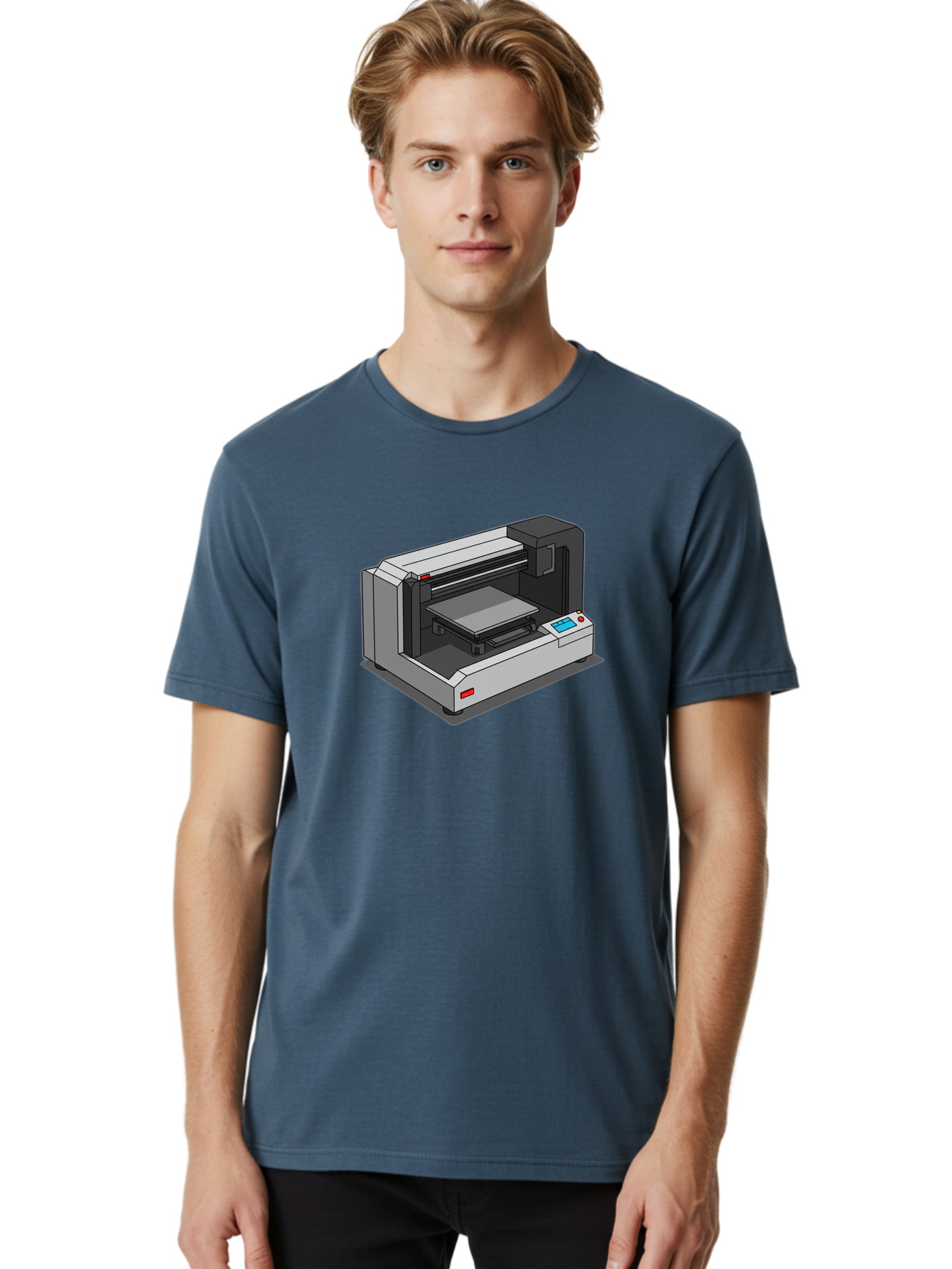 3D-Printer-39 Men'S Graphic Tee, 100% Cotton, Comfortable Casual Summer Wear, Machine Washable, 3D Printing Technology, Digital Fabrication, Additive Manufacturing, Rapid Prototyping, Industrial Design, Futuristic Machinery, Control Panel, Baa034