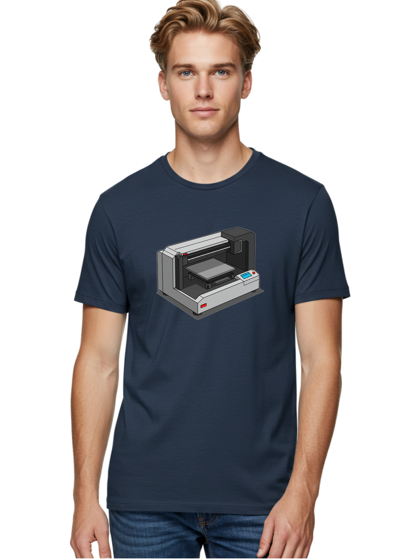 3D-Printer-39 Men'S Graphic Tee, 100% Cotton, Comfortable Casual Summer Wear, Machine Washable, 3D Printing Technology, Digital Fabrication, Additive Manufacturing, Rapid Prototyping, Industrial Design, Futuristic Machinery, Control Panel, Baa034