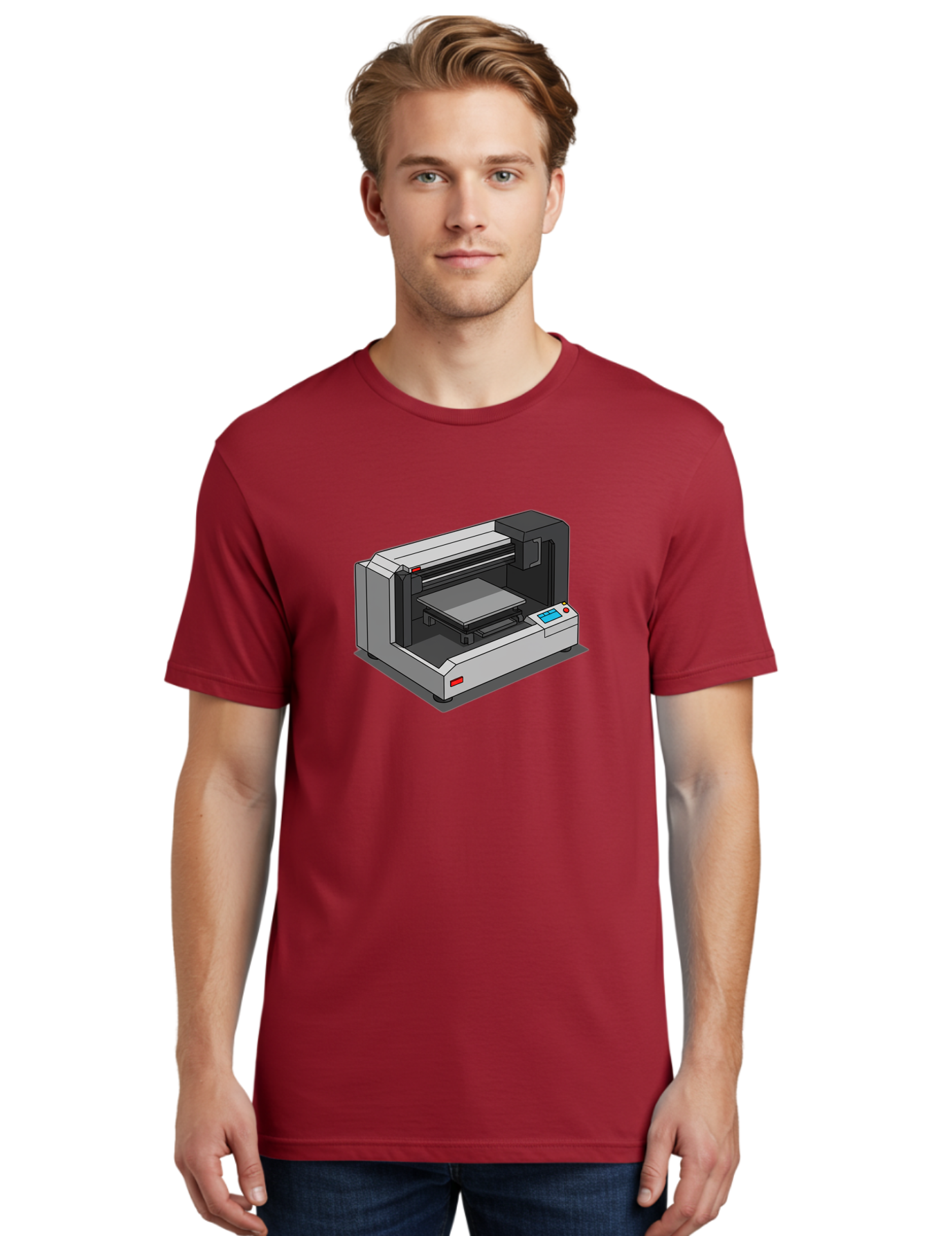 3D-Printer-39 Men'S Graphic Tee, 100% Cotton, Comfortable Casual Summer Wear, Machine Washable, 3D Printing Technology, Digital Fabrication, Additive Manufacturing, Rapid Prototyping, Industrial Design, Futuristic Machinery, Control Panel, Baa034