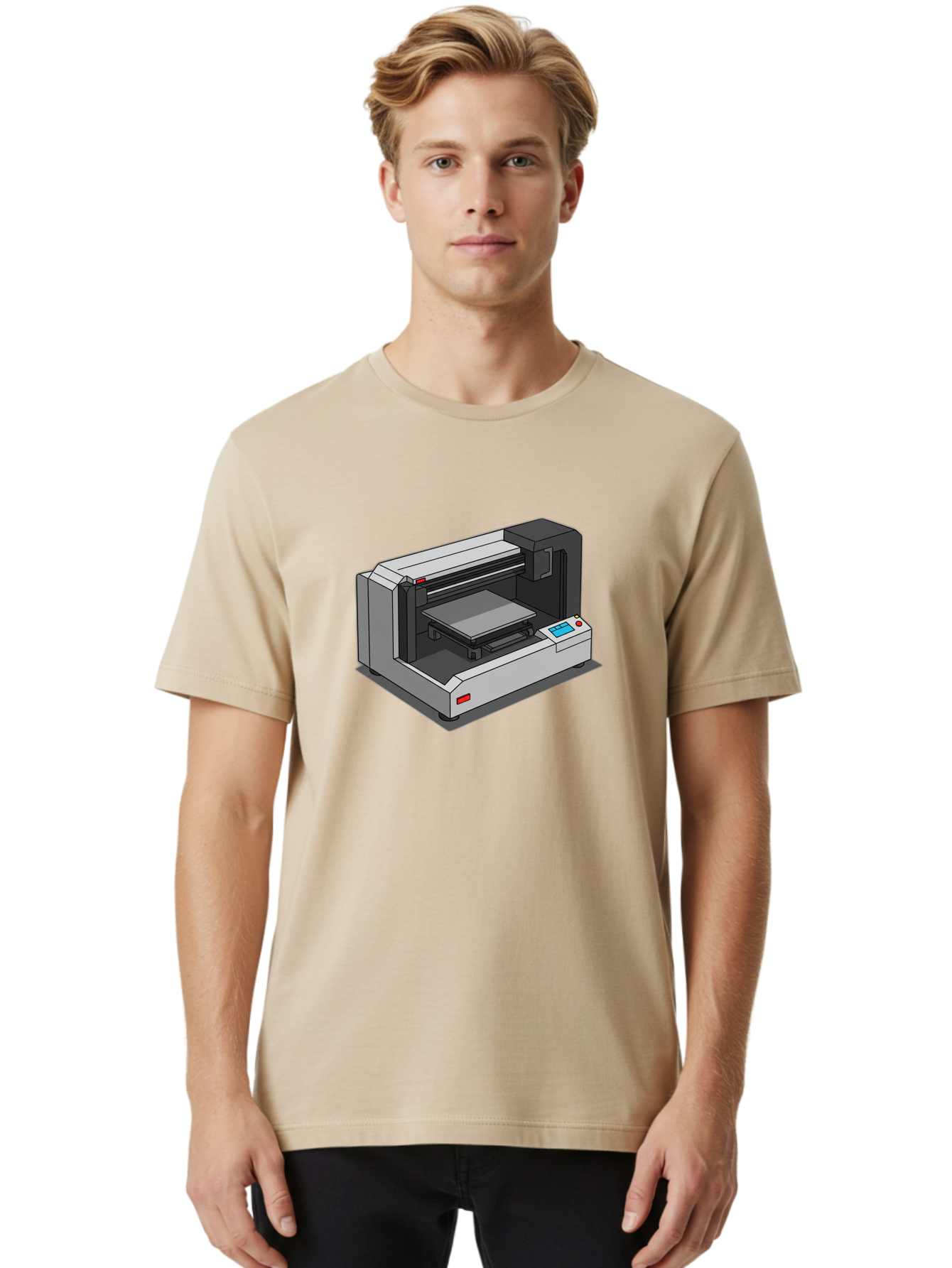 3D-Printer-39 Men'S Graphic Tee, 100% Cotton, Comfortable Casual Summer Wear, Machine Washable, 3D Printing Technology, Digital Fabrication, Additive Manufacturing, Rapid Prototyping, Industrial Design, Futuristic Machinery, Control Panel, Baa034