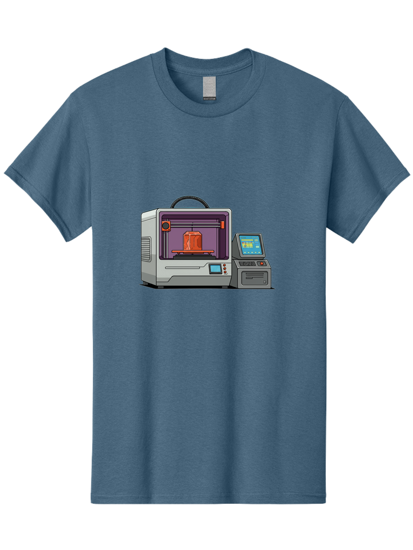 3D-Printer-4 Men'S Graphic Tee, 100% Cotton, Comfortable Casual Summer Wear, Machine Washable, 3D Printing Technology, Additive Manufacturing, Digital Design, Rapid Prototyping, Orange Object, Printer Controls, Digital Display, Baa035
