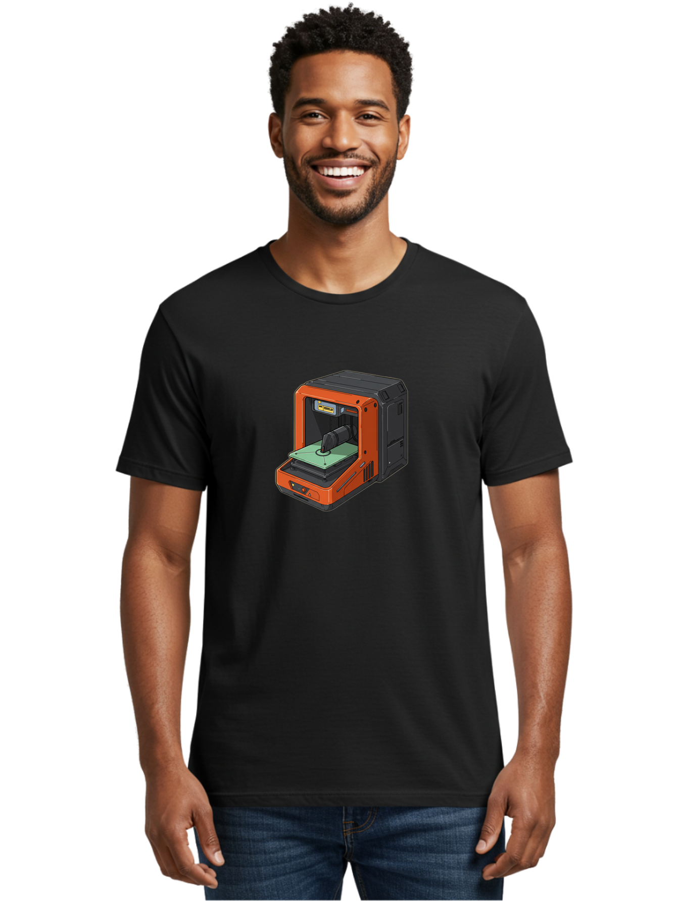3D-Printer-40 Men'S Graphic Tee, 100% Cotton, Comfortable Casual Summer Wear, Machine Washable, Orange And Black 3D Printer, Printing Technology, Futuristic Design, Digital Fabrication, Additive Manufacturing, Futuristic Machine, Baa036
