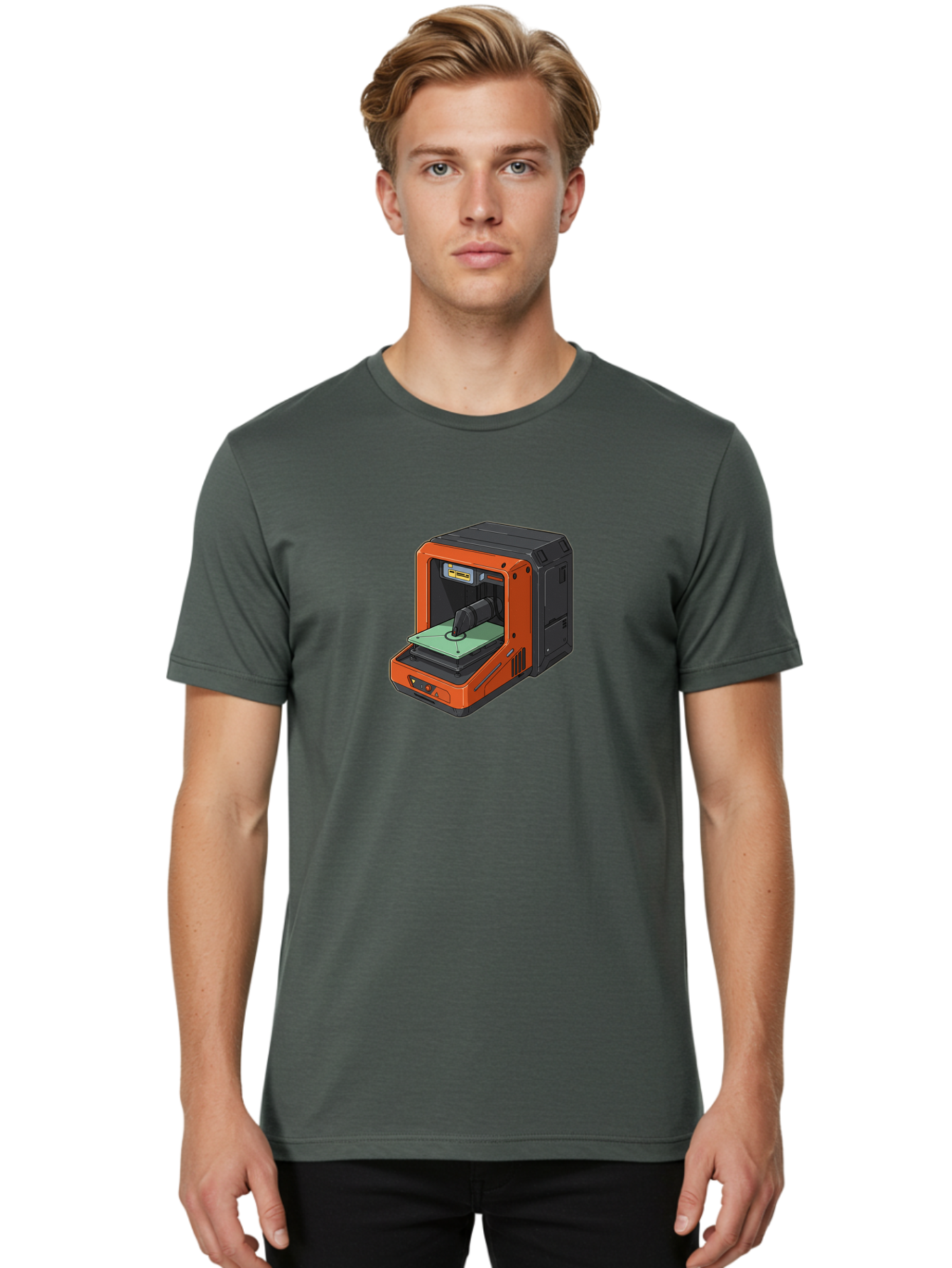 3D-Printer-40 Men'S Graphic Tee, 100% Cotton, Comfortable Casual Summer Wear, Machine Washable, Orange And Black 3D Printer, Printing Technology, Futuristic Design, Digital Fabrication, Additive Manufacturing, Futuristic Machine, Baa036