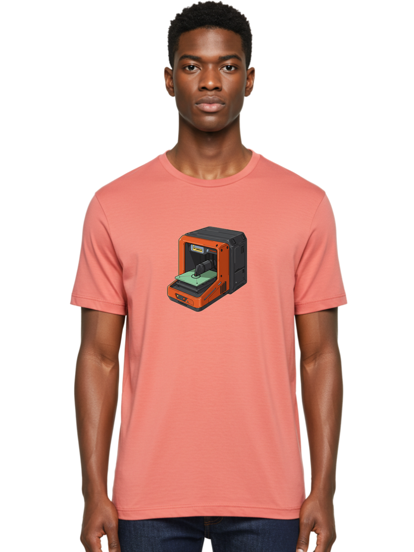 3D-Printer-40 Men'S Graphic Tee, 100% Cotton, Comfortable Casual Summer Wear, Machine Washable, Orange And Black 3D Printer, Printing Technology, Futuristic Design, Digital Fabrication, Additive Manufacturing, Futuristic Machine, Baa036
