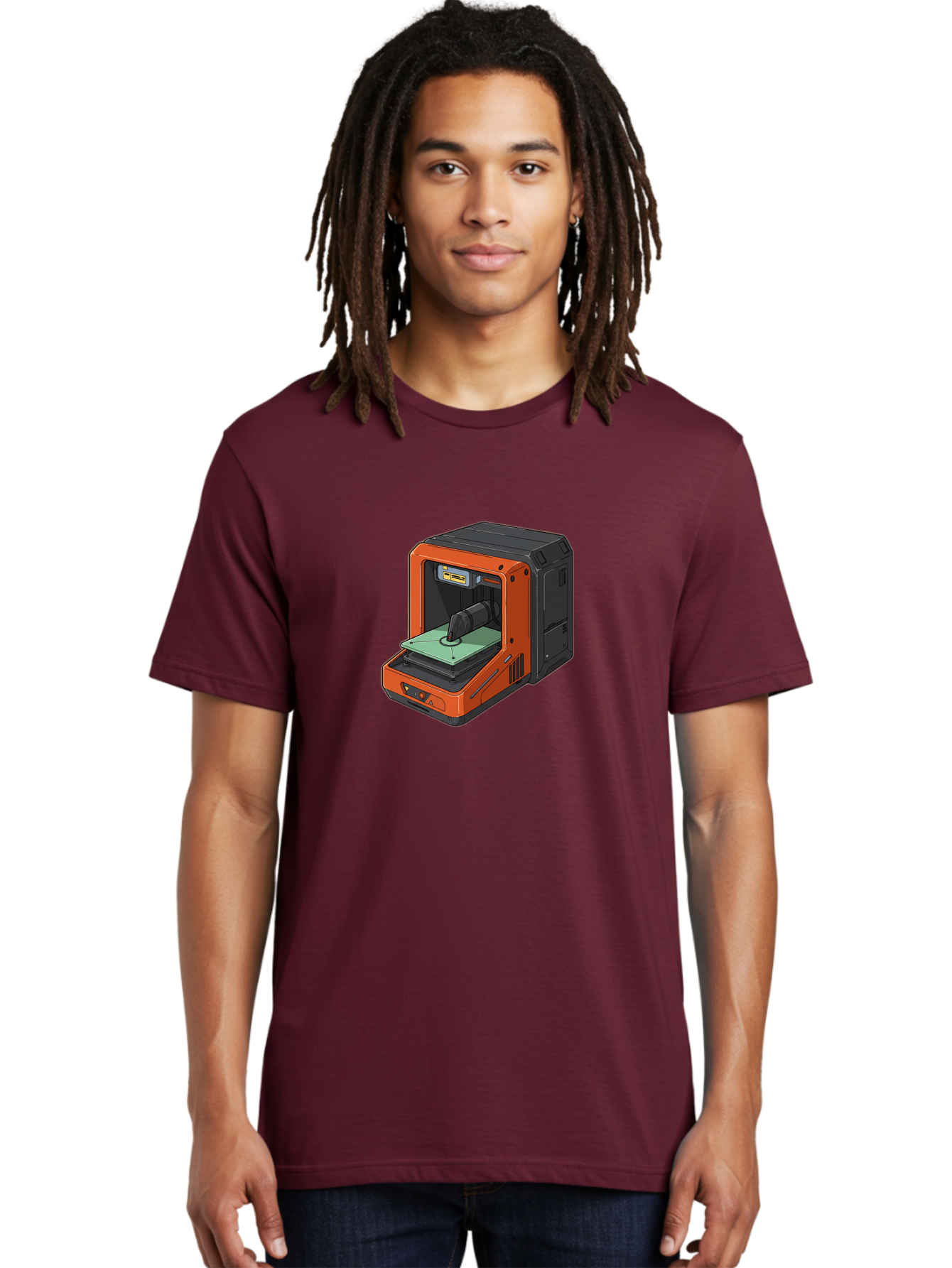 3D-Printer-40 Men'S Graphic Tee, 100% Cotton, Comfortable Casual Summer Wear, Machine Washable, Orange And Black 3D Printer, Printing Technology, Futuristic Design, Digital Fabrication, Additive Manufacturing, Futuristic Machine, Baa036