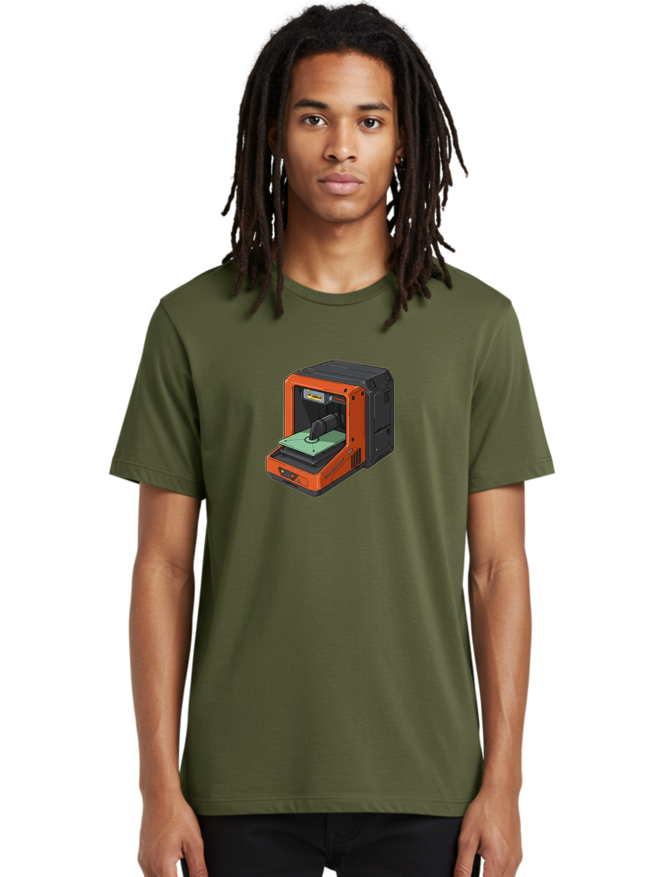 3D-Printer-40 Men'S Graphic Tee, 100% Cotton, Comfortable Casual Summer Wear, Machine Washable, Orange And Black 3D Printer, Printing Technology, Futuristic Design, Digital Fabrication, Additive Manufacturing, Futuristic Machine, Baa036