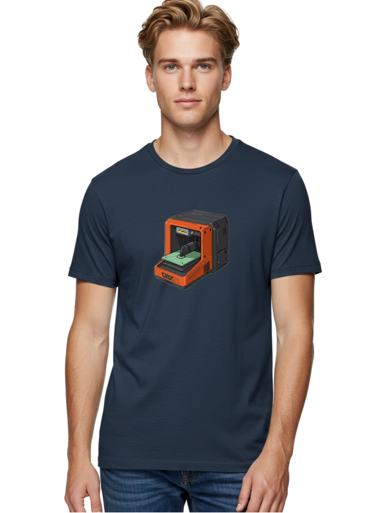 3D-Printer-40 Men'S Graphic Tee, 100% Cotton, Comfortable Casual Summer Wear, Machine Washable, Orange And Black 3D Printer, Printing Technology, Futuristic Design, Digital Fabrication, Additive Manufacturing, Futuristic Machine, Baa036