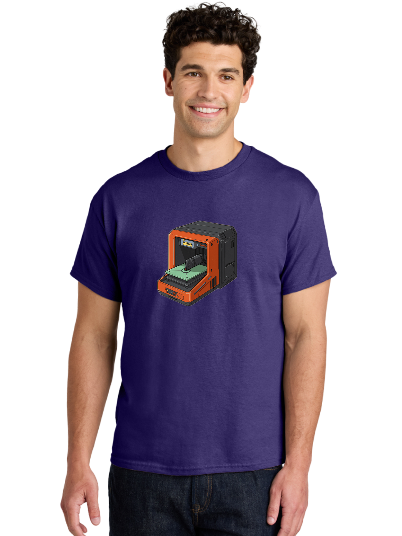 3D-Printer-40 Men'S Graphic Tee, 100% Cotton, Comfortable Casual Summer Wear, Machine Washable, Orange And Black 3D Printer, Printing Technology, Futuristic Design, Digital Fabrication, Additive Manufacturing, Futuristic Machine, Baa036