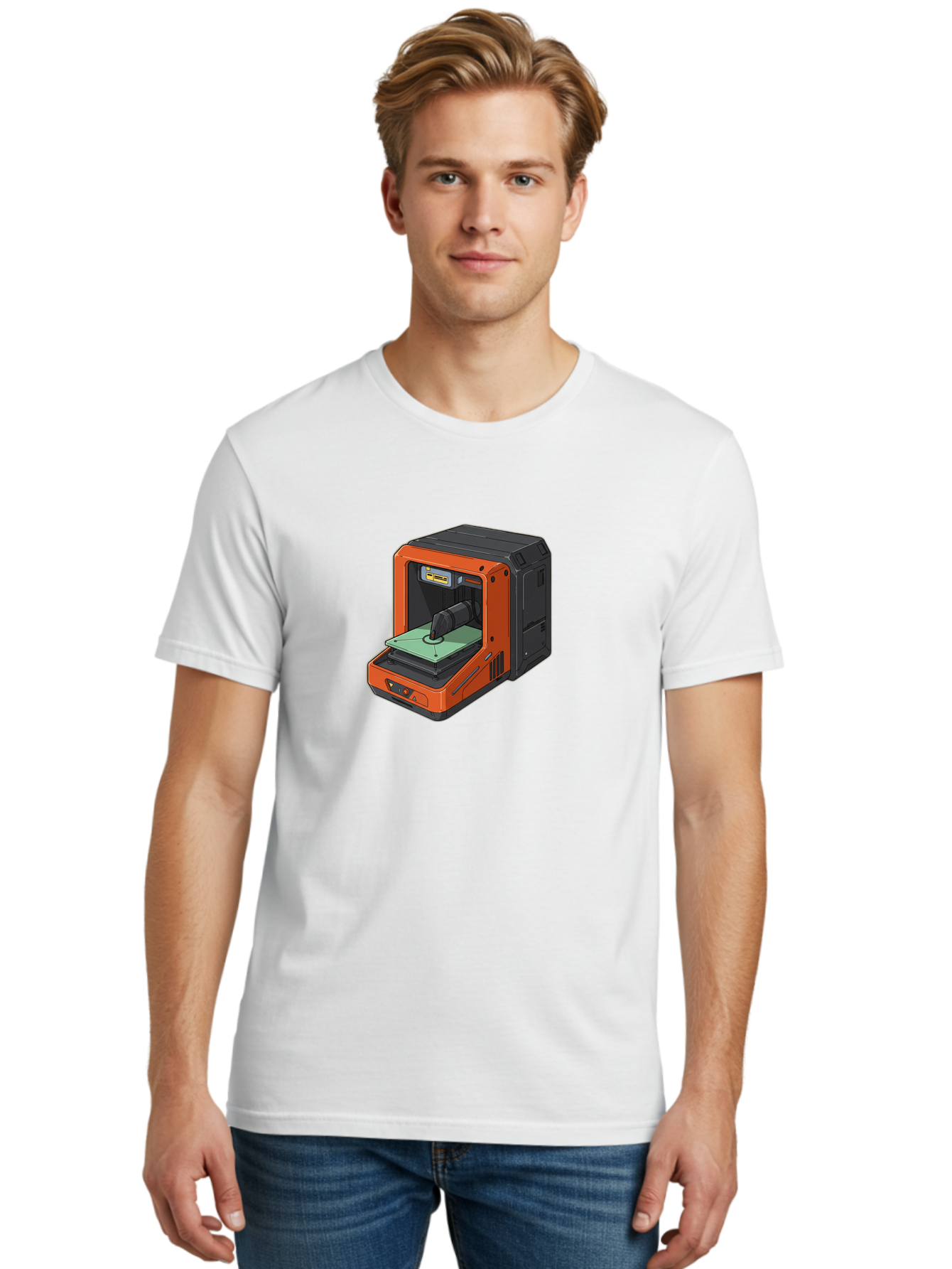 3D-Printer-40 Men'S Graphic Tee, 100% Cotton, Comfortable Casual Summer Wear, Machine Washable, Orange And Black 3D Printer, Printing Technology, Futuristic Design, Digital Fabrication, Additive Manufacturing, Futuristic Machine, Baa036