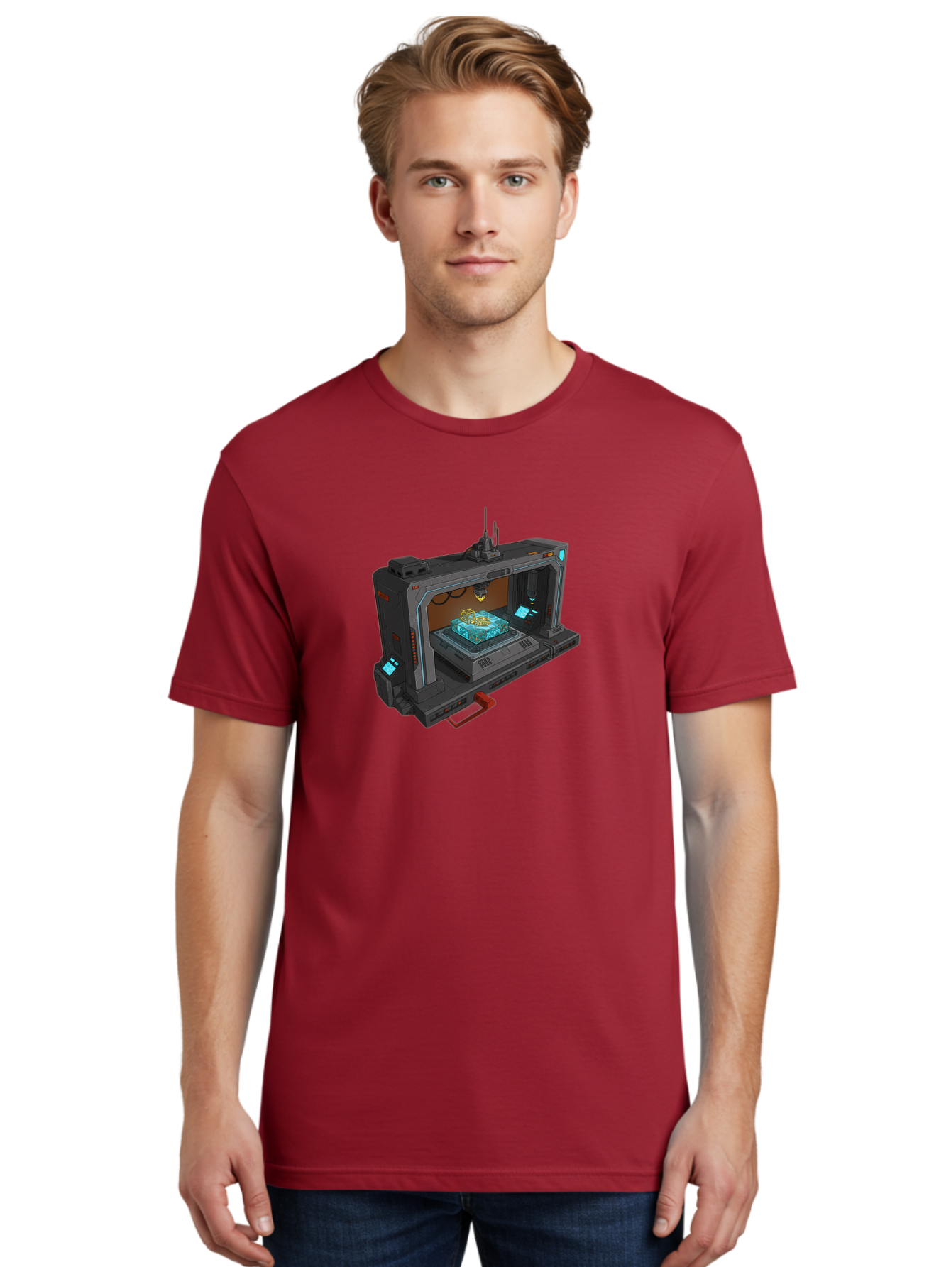 3D-Printer-42 Men'S Graphic Tee, 100% Cotton, Comfortable Casual Summer Wear, Machine Washable, Futuristic 3D Printing Technology, Advanced Manufacturing, Sci-Fi Machinery, Technological Innovation, Industrial Design, Digital Fabrication, Baa038