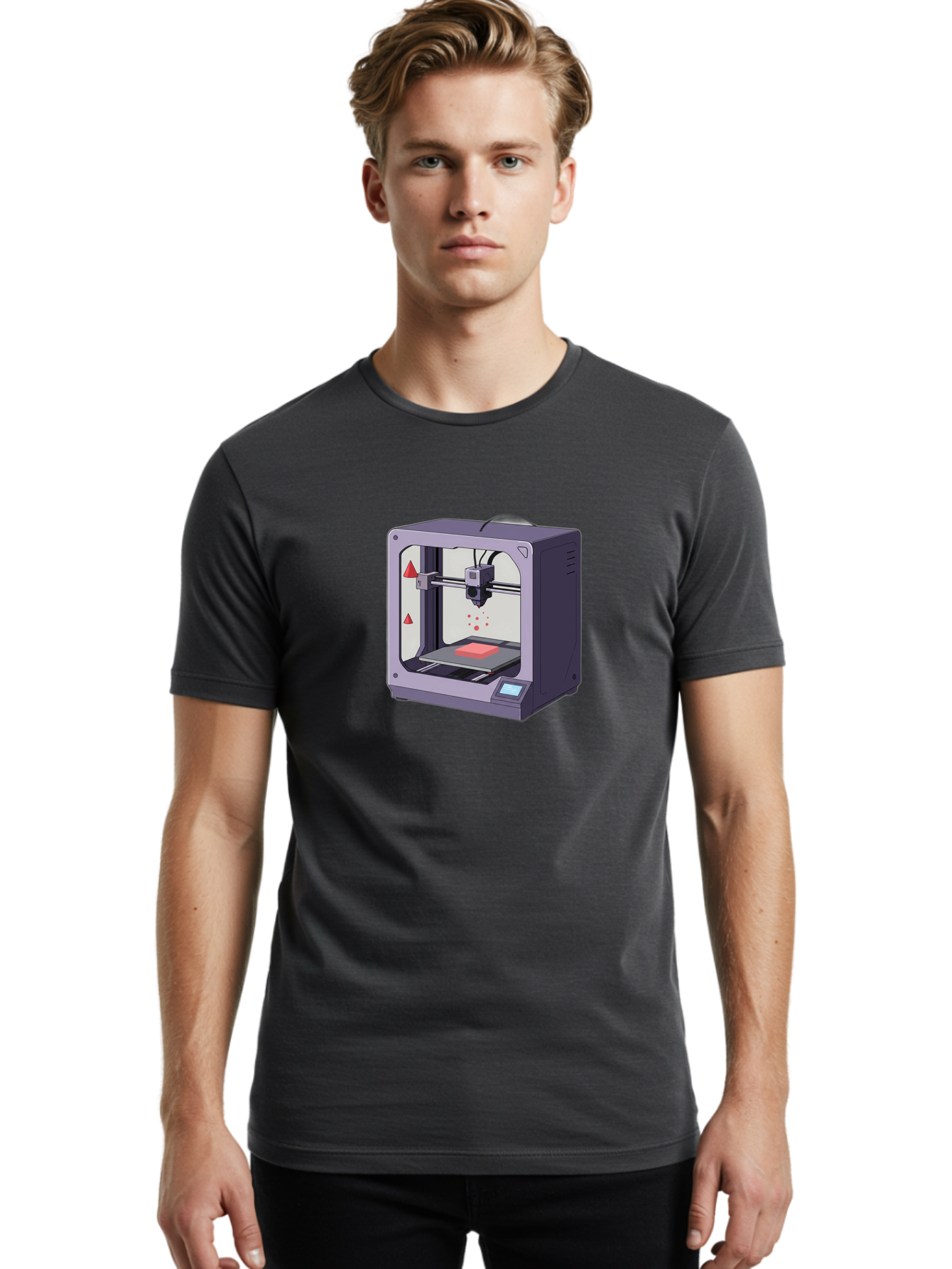 3D-Printer-6 Men'S Graphic Tee, 100% Cotton, Comfortable Casual Summer Wear, Machine Washable, 3D Printing Technology, Additive Manufacturing, Digital Fabrication, Rapid Prototyping, Printing Process, Red Material, Printer Nozzle, Baa040