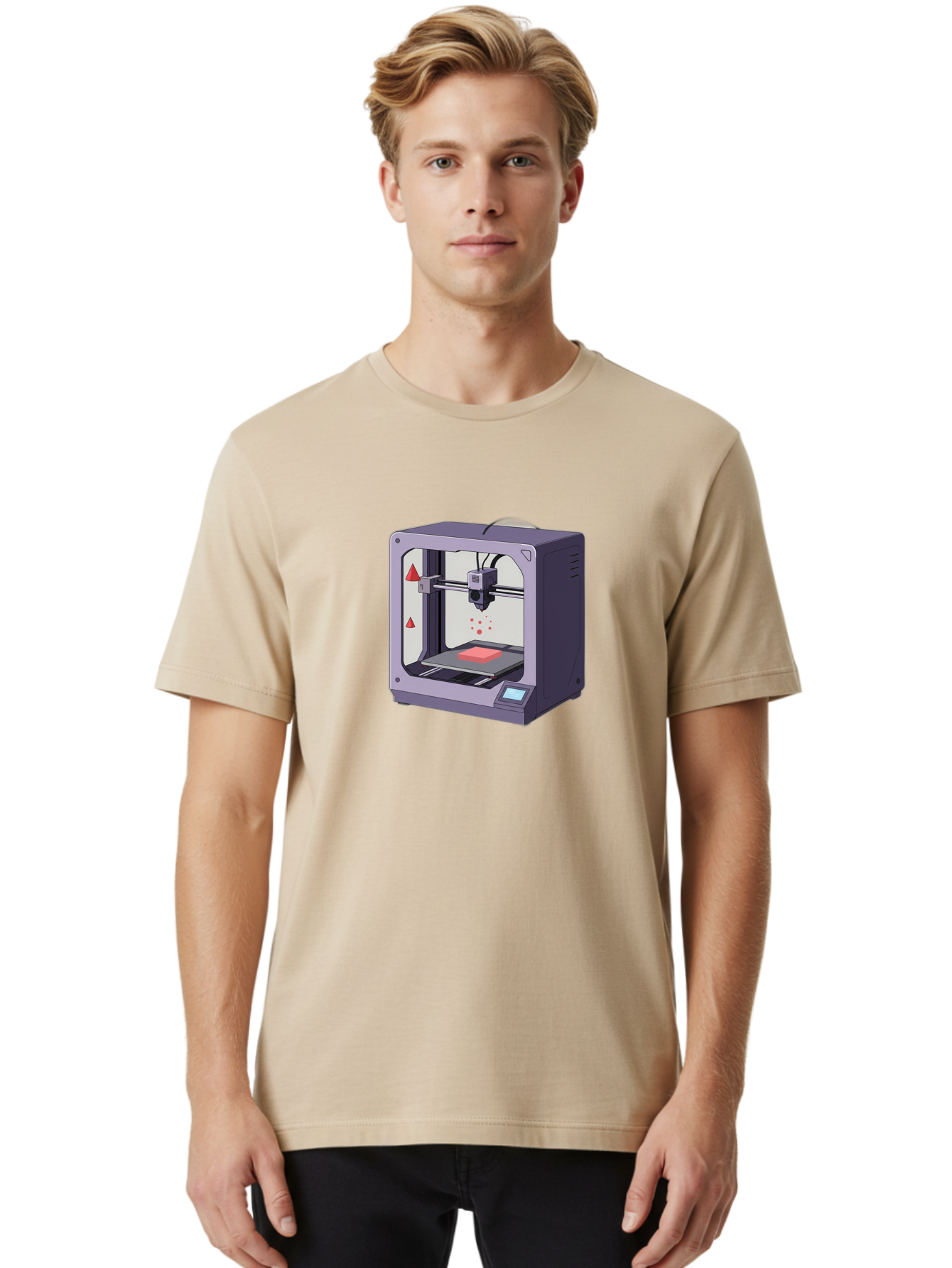 3D-Printer-6 Men'S Graphic Tee, 100% Cotton, Comfortable Casual Summer Wear, Machine Washable, 3D Printing Technology, Additive Manufacturing, Digital Fabrication, Rapid Prototyping, Printing Process, Red Material, Printer Nozzle, Baa040
