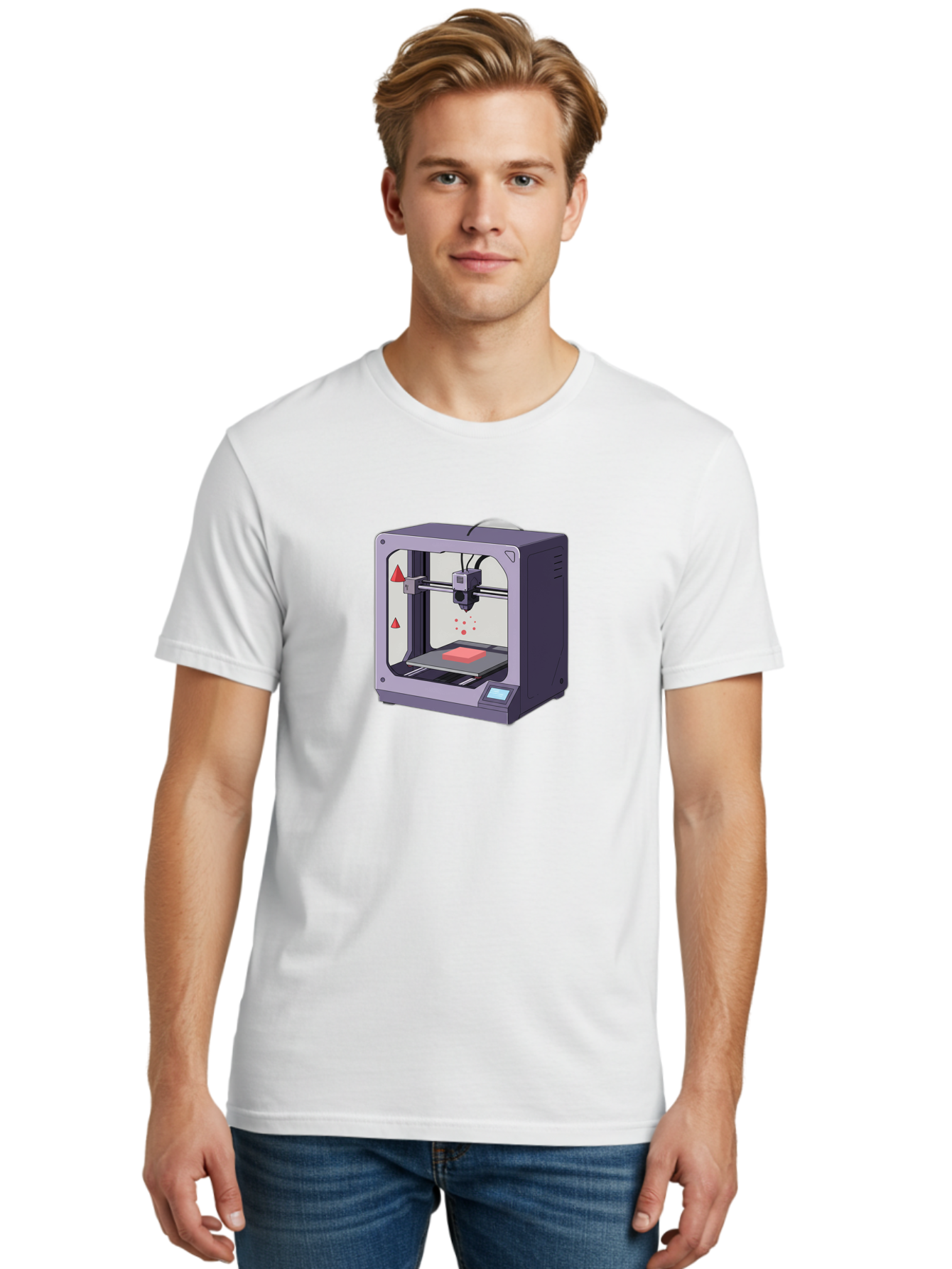 3D-Printer-6 Men'S Graphic Tee, 100% Cotton, Comfortable Casual Summer Wear, Machine Washable, 3D Printing Technology, Additive Manufacturing, Digital Fabrication, Rapid Prototyping, Printing Process, Red Material, Printer Nozzle, Baa040