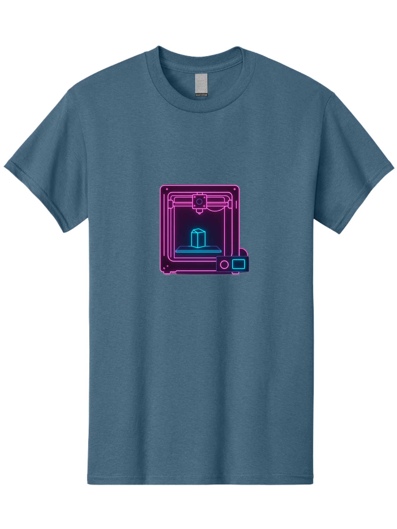 3D-Printer-8 Men'S Graphic Tee, 100% Cotton, Comfortable Casual Summer Wear, Machine Washable, 3D Printing Technology, Additive Manufacturing, Futuristic Design, Neon Lights, Digital Fabrication, Prototype Development, Innovative Product, Baa042