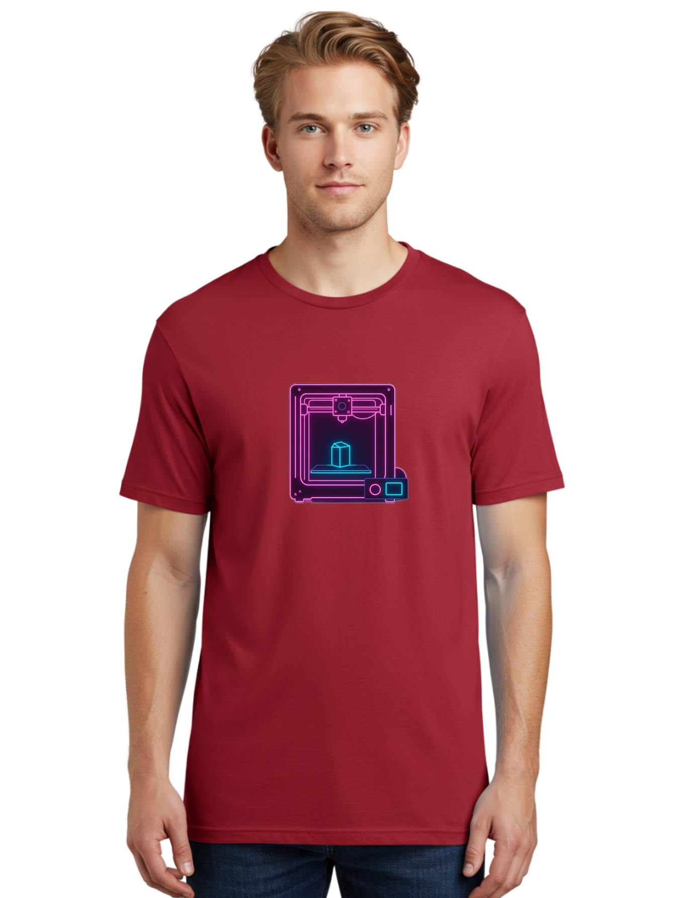 3D-Printer-8 Men'S Graphic Tee, 100% Cotton, Comfortable Casual Summer Wear, Machine Washable, 3D Printing Technology, Additive Manufacturing, Futuristic Design, Neon Lights, Digital Fabrication, Prototype Development, Innovative Product, Baa042