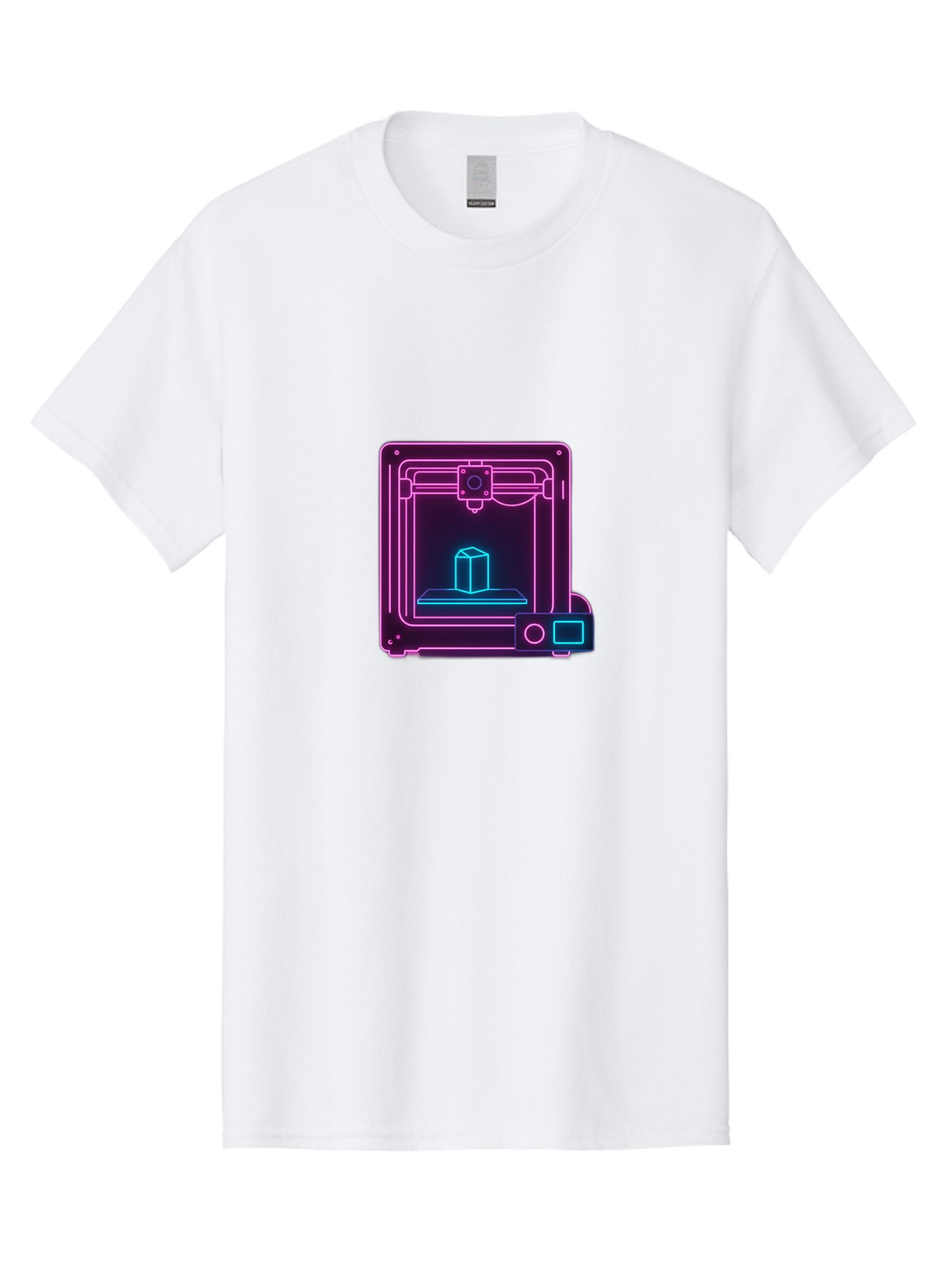 3D-Printer-8 Men'S Graphic Tee, 100% Cotton, Comfortable Casual Summer Wear, Machine Washable, 3D Printing Technology, Additive Manufacturing, Futuristic Design, Neon Lights, Digital Fabrication, Prototype Development, Innovative Product, Baa042
