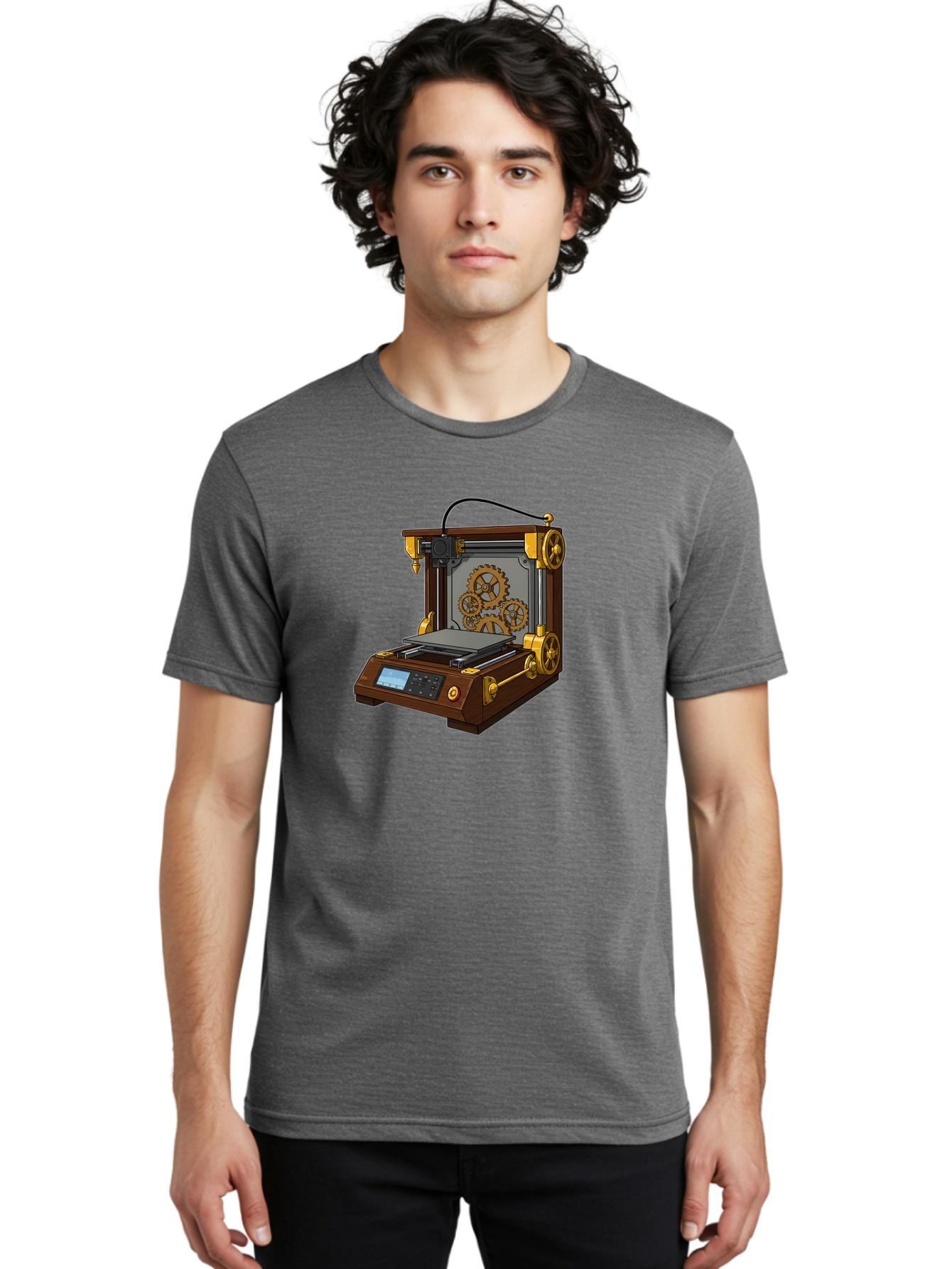 3D-Printer-9 Men'S Graphic Tee, 100% Cotton, Comfortable Casual Summer Wear, Machine Washable, Steampunk 3D Printer, Industrial Machinery, Mechanical Gears, Digital Display, Innovative Technology, Futuristic Design, Mechanical Engineering, Baa043