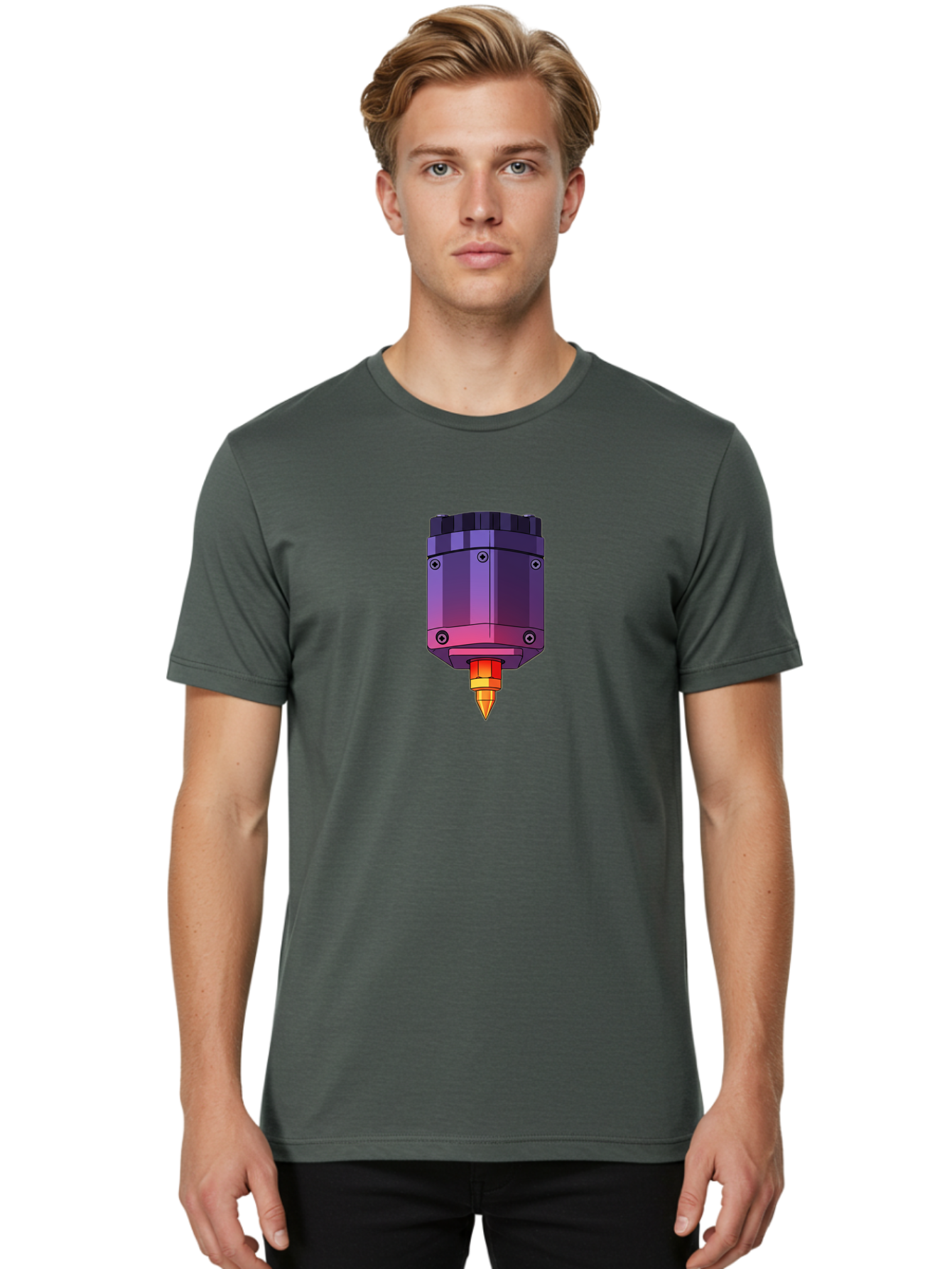 3D-Printer-Hotend-1 Men'S Graphic Tee, 100% Cotton, Comfortable Casual Summer Wear, Machine Washable, 3D Printing Technology, 3D Printer Extruder, Printer Head, Additive Manufacturing, 3D Modeling, Digital Fabrication, Rapid Prototyping Baa044