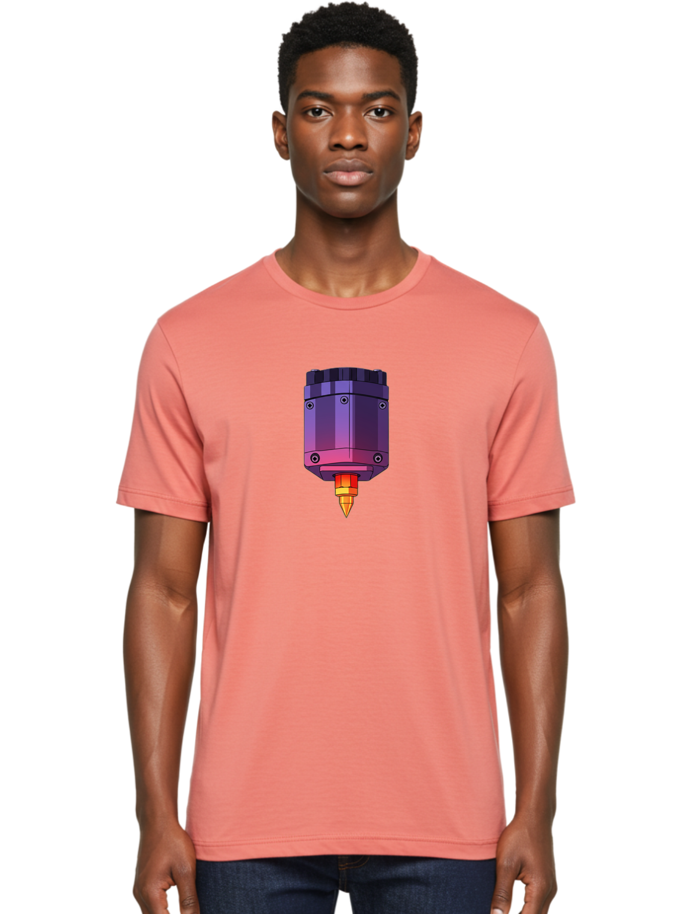 3D-Printer-Hotend-1 Men'S Graphic Tee, 100% Cotton, Comfortable Casual Summer Wear, Machine Washable, 3D Printing Technology, 3D Printer Extruder, Printer Head, Additive Manufacturing, 3D Modeling, Digital Fabrication, Rapid Prototyping Baa044