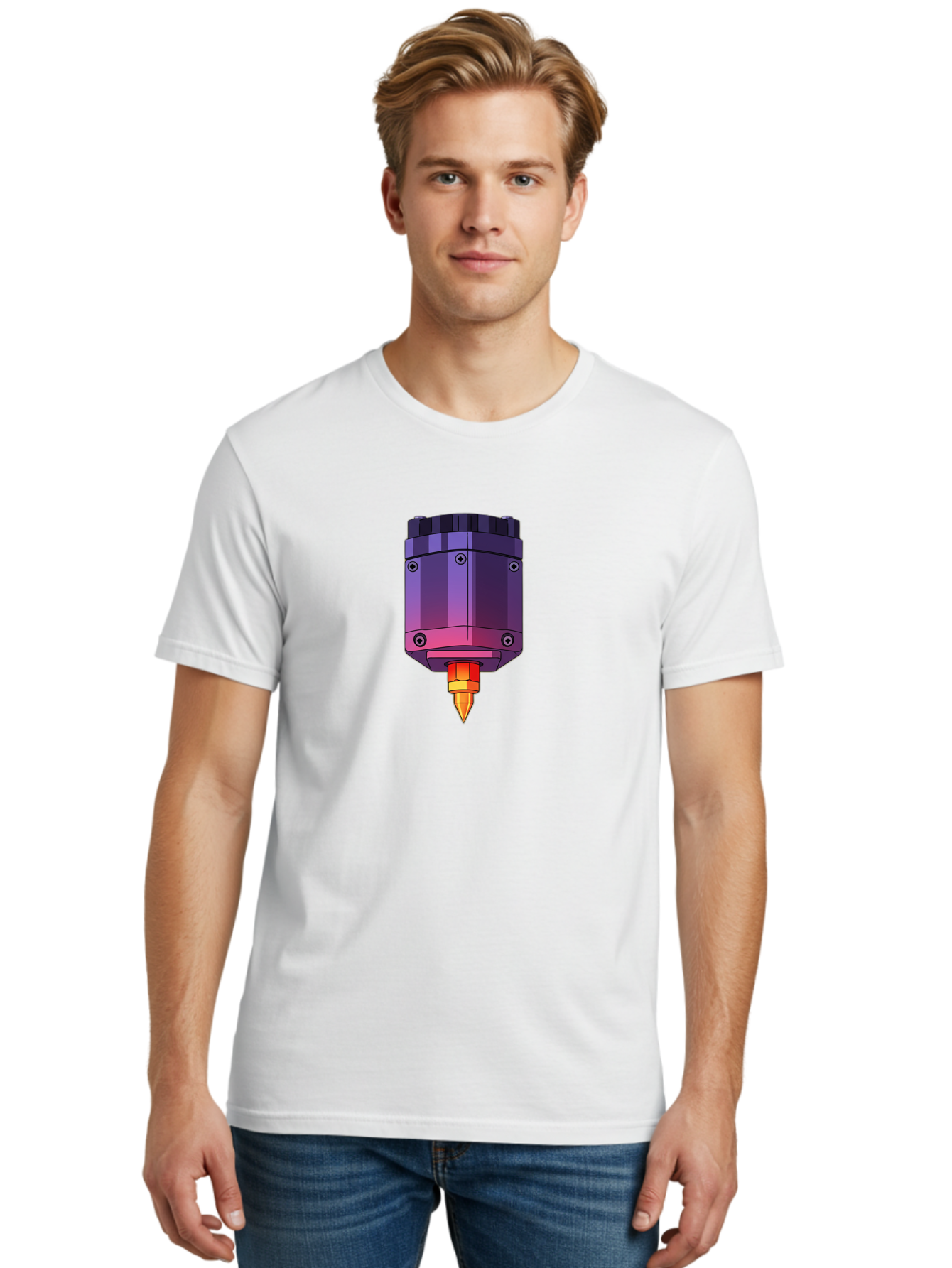 3D-Printer-Hotend-1 Men'S Graphic Tee, 100% Cotton, Comfortable Casual Summer Wear, Machine Washable, 3D Printing Technology, 3D Printer Extruder, Printer Head, Additive Manufacturing, 3D Modeling, Digital Fabrication, Rapid Prototyping Baa044