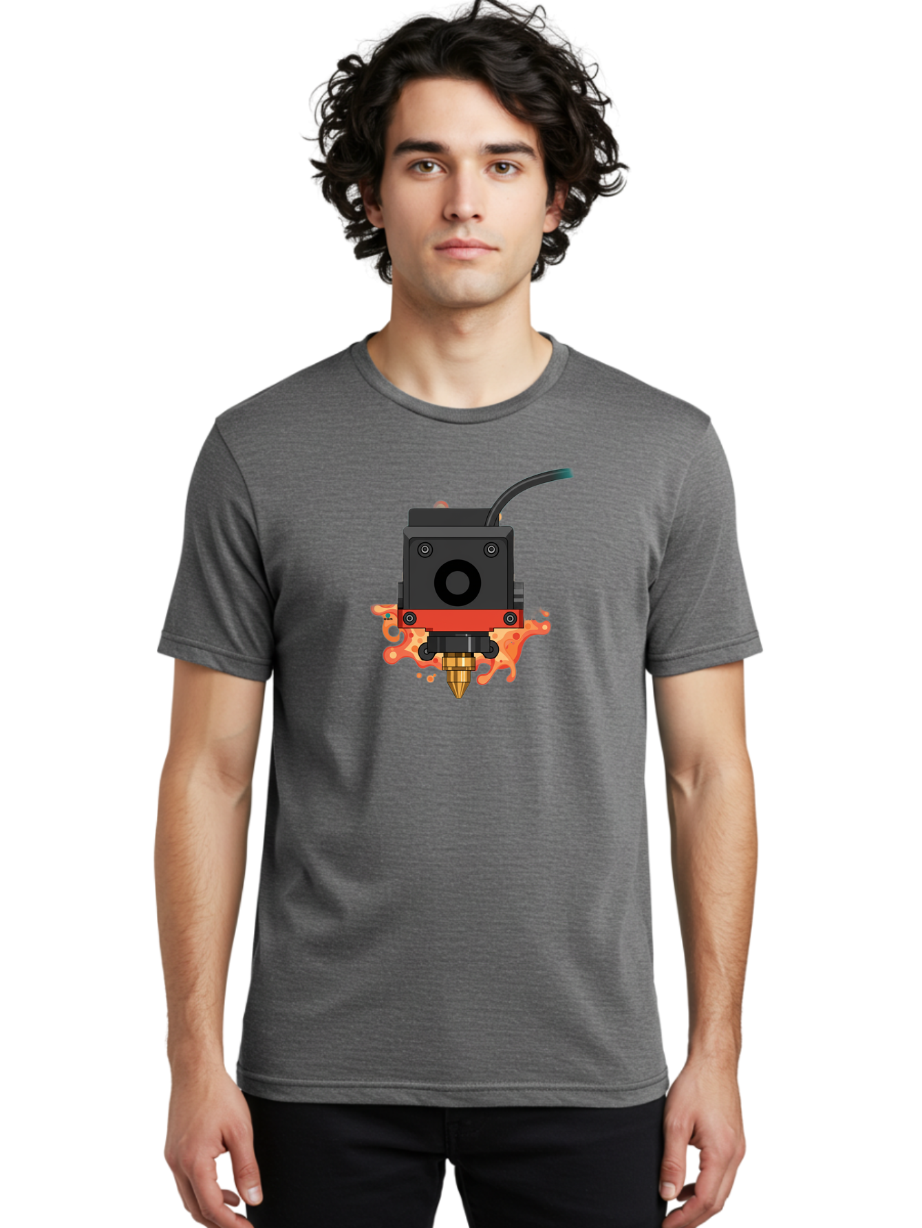 3D-Printer-Hotend Men'S Graphic Tee, 100% Cotton, Comfortable Casual Summer Wear, Machine Washable, 3D Printing Technology, Hotend Extrusion, Melted Plastic, 3D Modeling, Additive Manufacturing, Printer Nozzle, Rapid Prototyping, Baa045