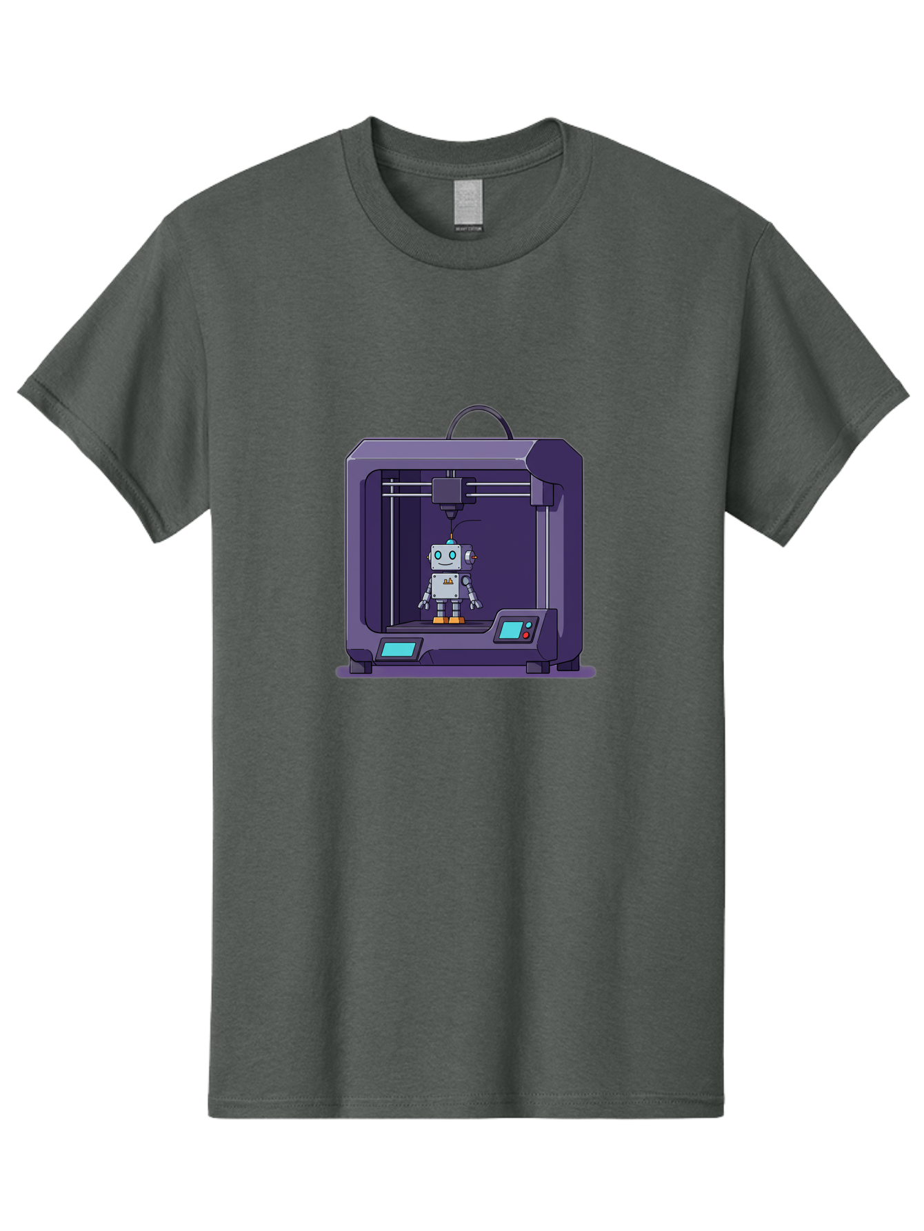 3D-Printer-Robot-1 Men'S Graphic Tee, 100% Cotton, Comfortable Casual Summer Wear, Machine Washable, 3D Printing Technology, Robot Being Printed, Advanced Manufacturing, Futuristic Design, Robotic Parts, Digital Fabrication, Baa047