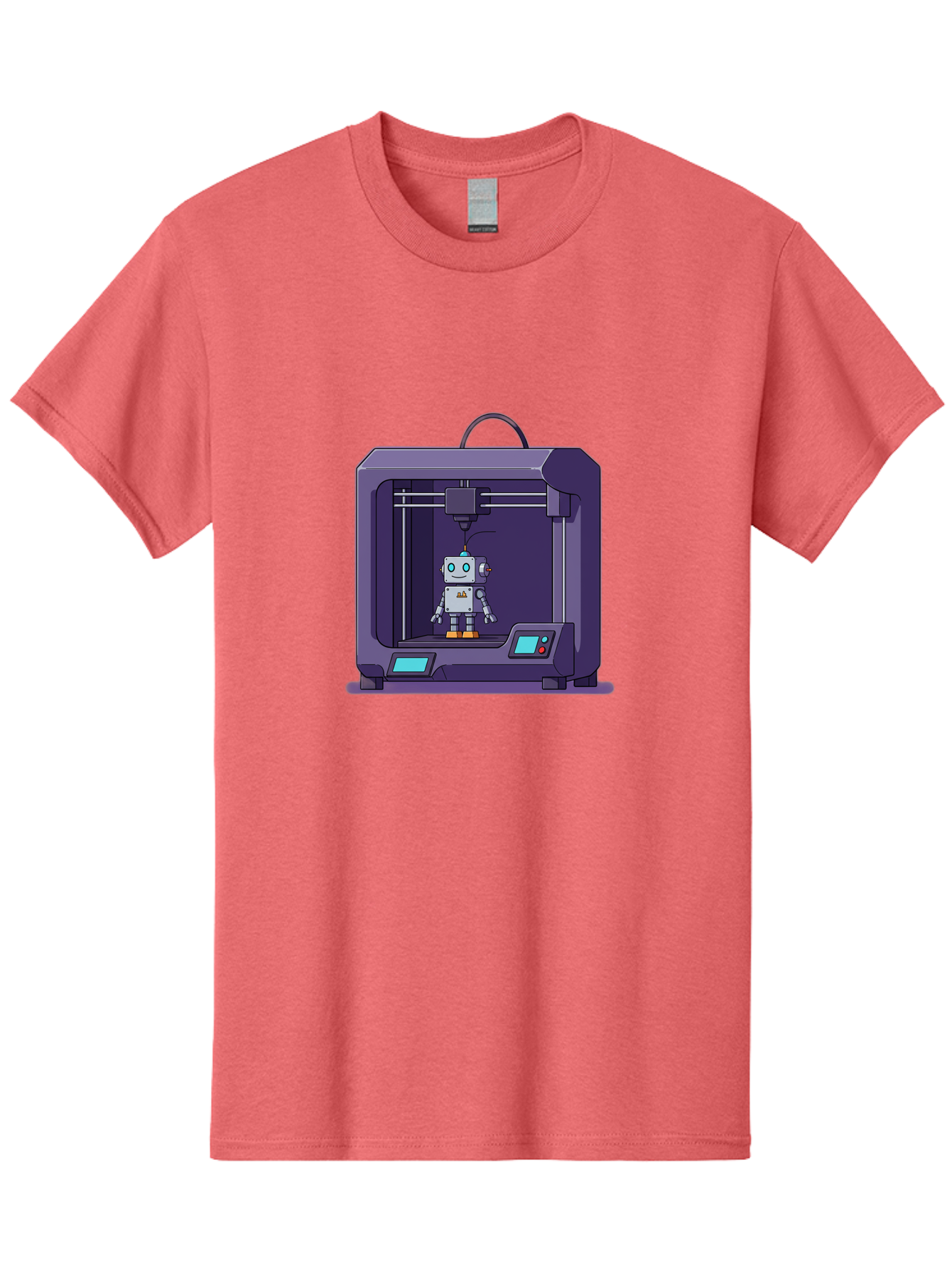 3D-Printer-Robot-1 Men'S Graphic Tee, 100% Cotton, Comfortable Casual Summer Wear, Machine Washable, 3D Printing Technology, Robot Being Printed, Advanced Manufacturing, Futuristic Design, Robotic Parts, Digital Fabrication, Baa047