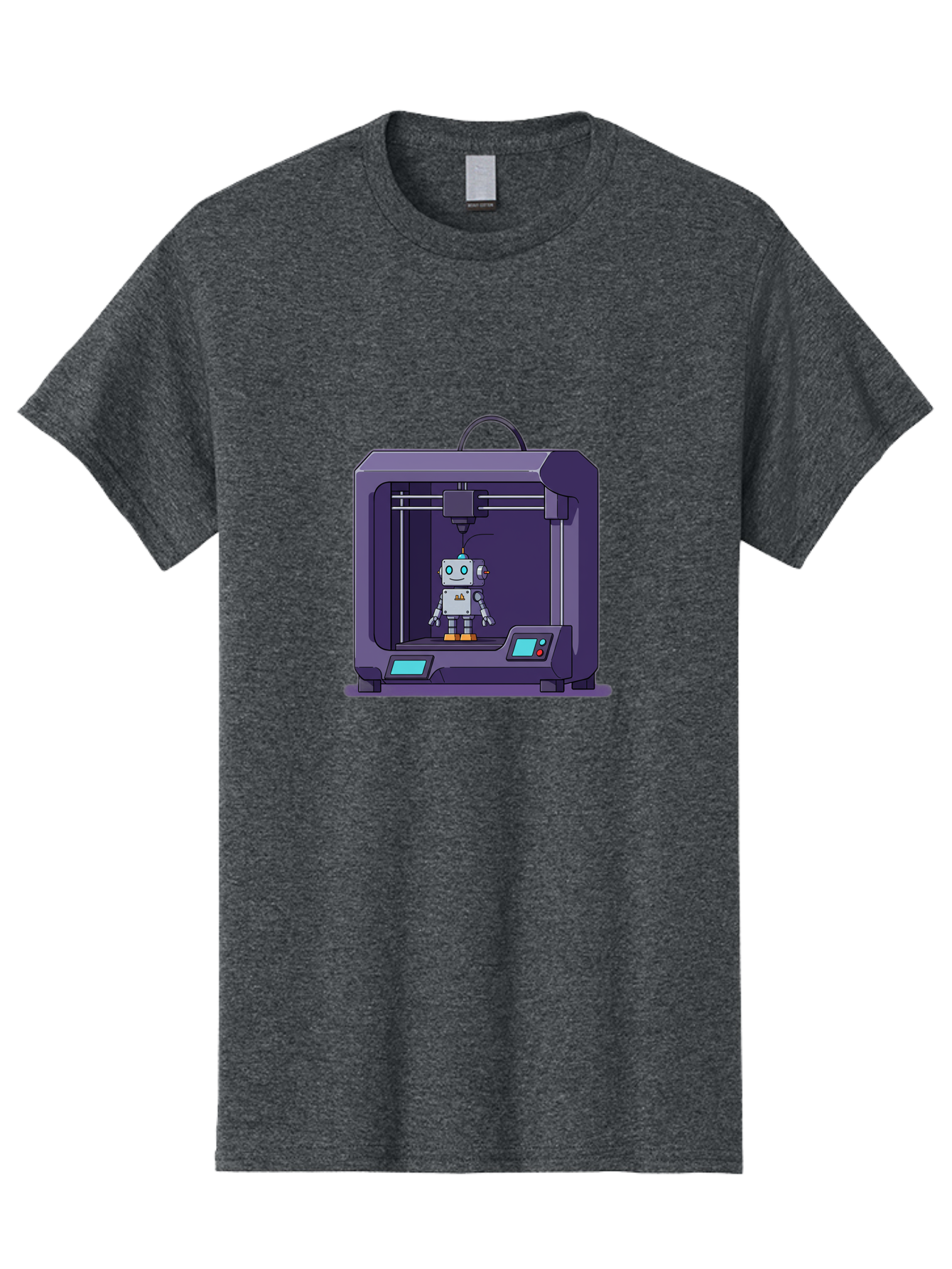 3D-Printer-Robot-1 Men'S Graphic Tee, 100% Cotton, Comfortable Casual Summer Wear, Machine Washable, 3D Printing Technology, Robot Being Printed, Advanced Manufacturing, Futuristic Design, Robotic Parts, Digital Fabrication, Baa047