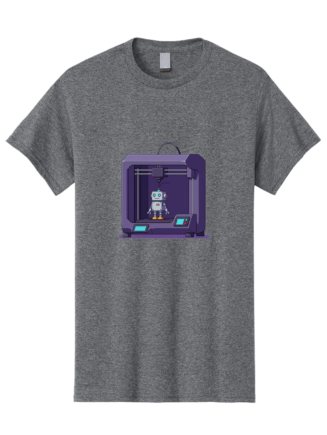 3D-Printer-Robot-1 Men'S Graphic Tee, 100% Cotton, Comfortable Casual Summer Wear, Machine Washable, 3D Printing Technology, Robot Being Printed, Advanced Manufacturing, Futuristic Design, Robotic Parts, Digital Fabrication, Baa047