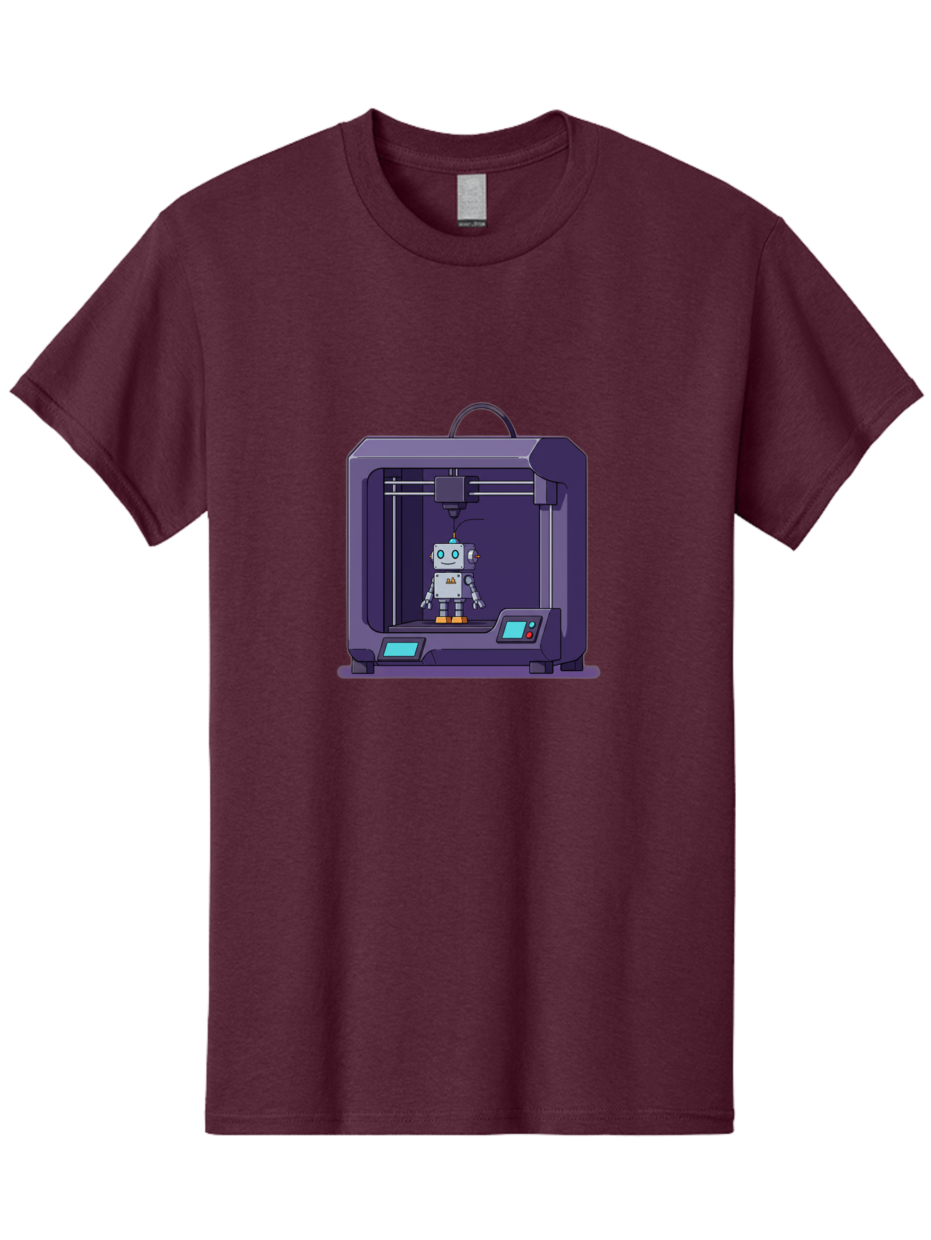 3D-Printer-Robot-1 Men'S Graphic Tee, 100% Cotton, Comfortable Casual Summer Wear, Machine Washable, 3D Printing Technology, Robot Being Printed, Advanced Manufacturing, Futuristic Design, Robotic Parts, Digital Fabrication, Baa047