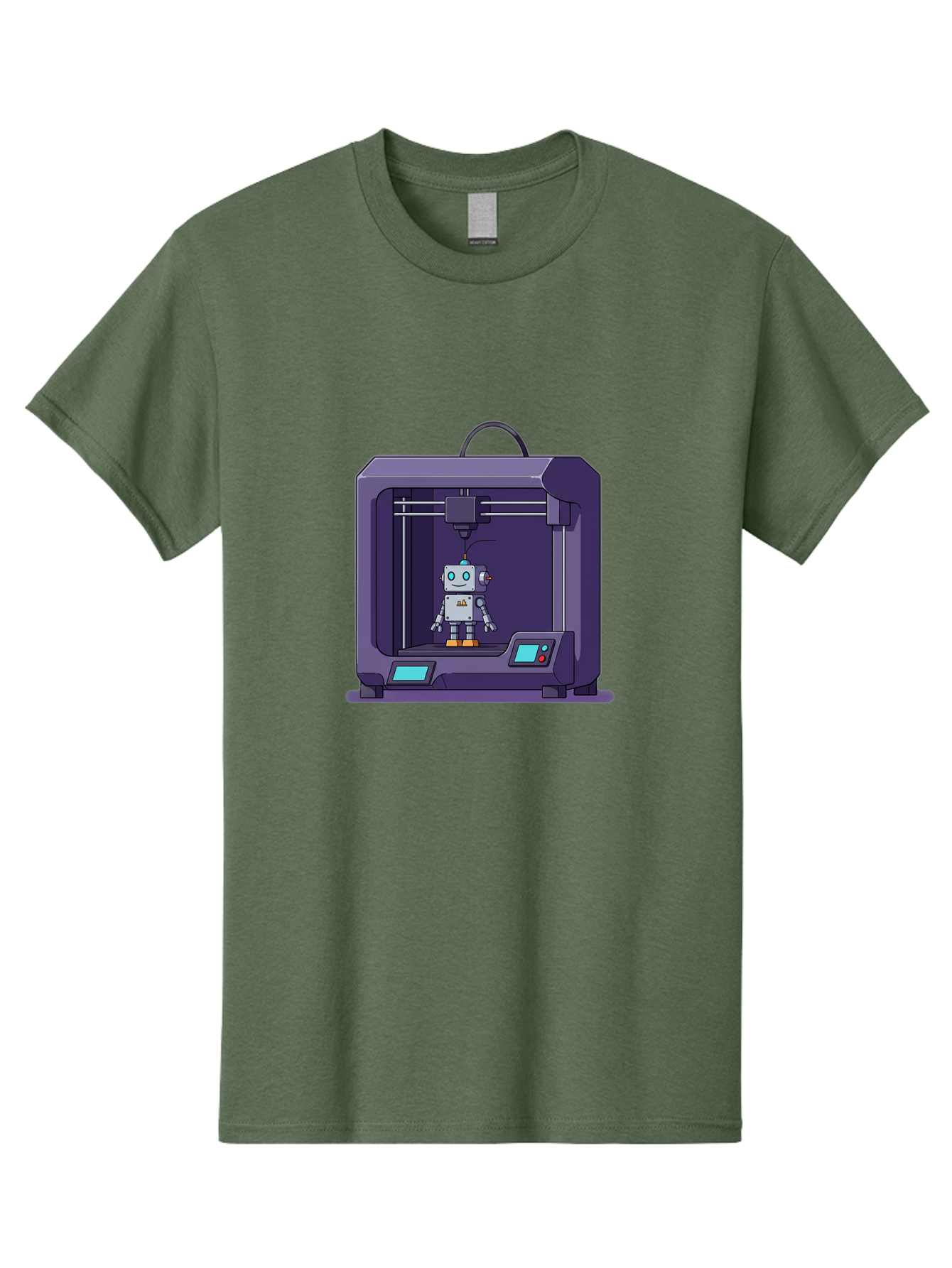 3D-Printer-Robot-1 Men'S Graphic Tee, 100% Cotton, Comfortable Casual Summer Wear, Machine Washable, 3D Printing Technology, Robot Being Printed, Advanced Manufacturing, Futuristic Design, Robotic Parts, Digital Fabrication, Baa047