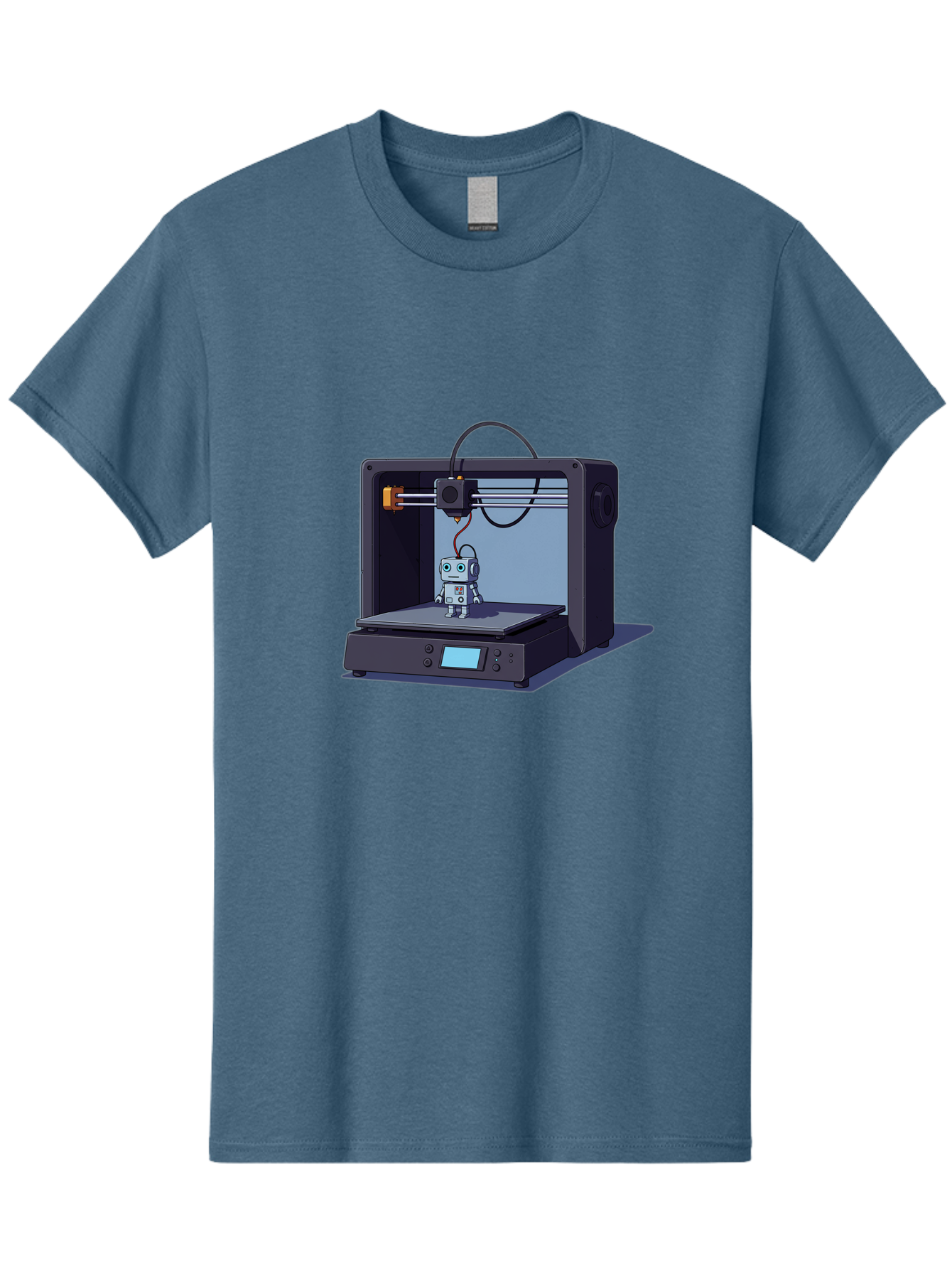 3D-Printer-Robot Men'S Graphic Tee, 100% Cotton, Comfortable Casual Summer Wear, Machine Washable, 3D Printing Technology, Robot Figurine, Digital Fabrication, Additive Manufacturing, Futuristic Design, Robotic Innovation, Modern Machinery Baa048
