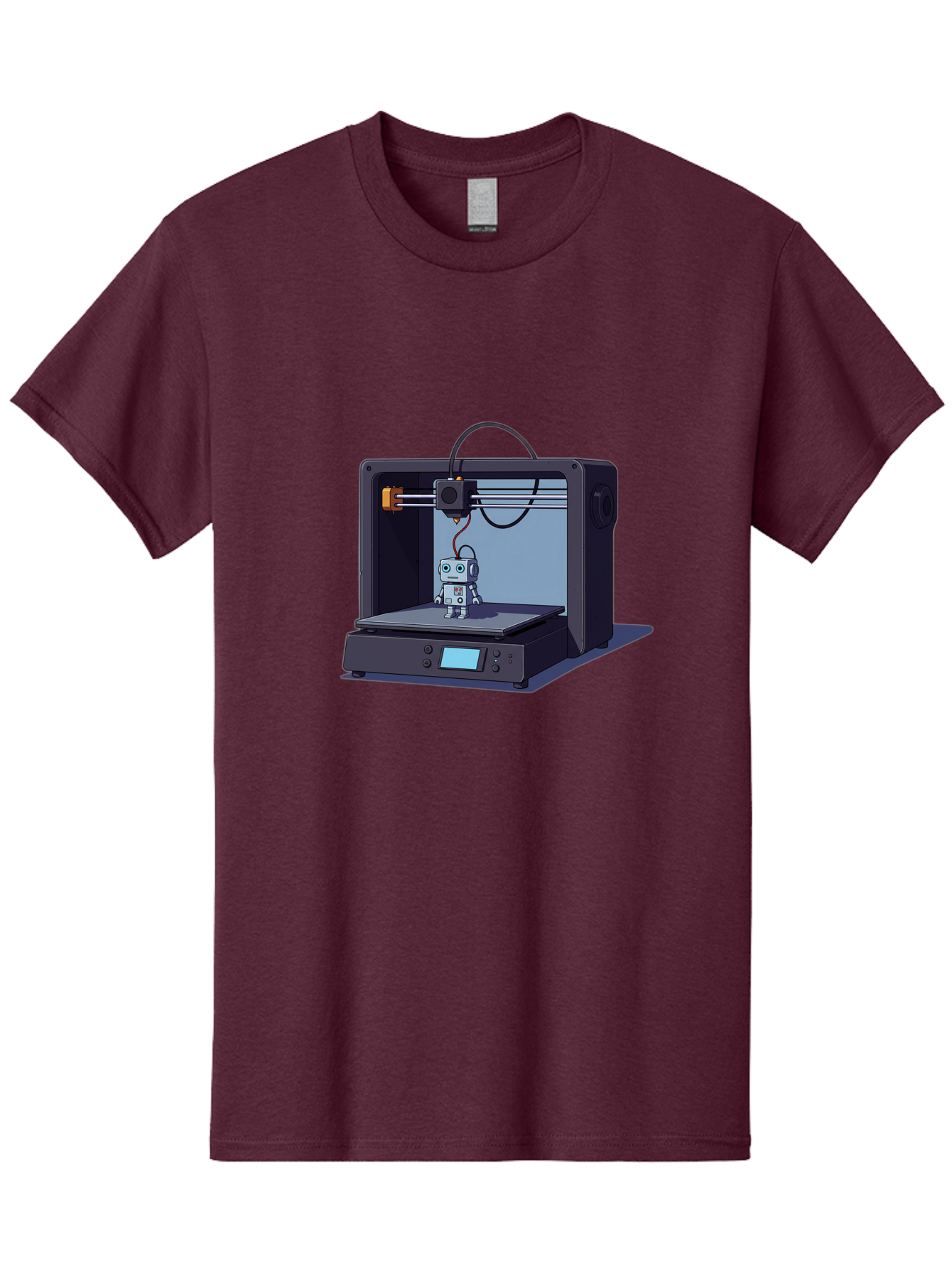 3D-Printer-Robot Men'S Graphic Tee, 100% Cotton, Comfortable Casual Summer Wear, Machine Washable, 3D Printing Technology, Robot Figurine, Digital Fabrication, Additive Manufacturing, Futuristic Design, Robotic Innovation, Modern Machinery Baa048
