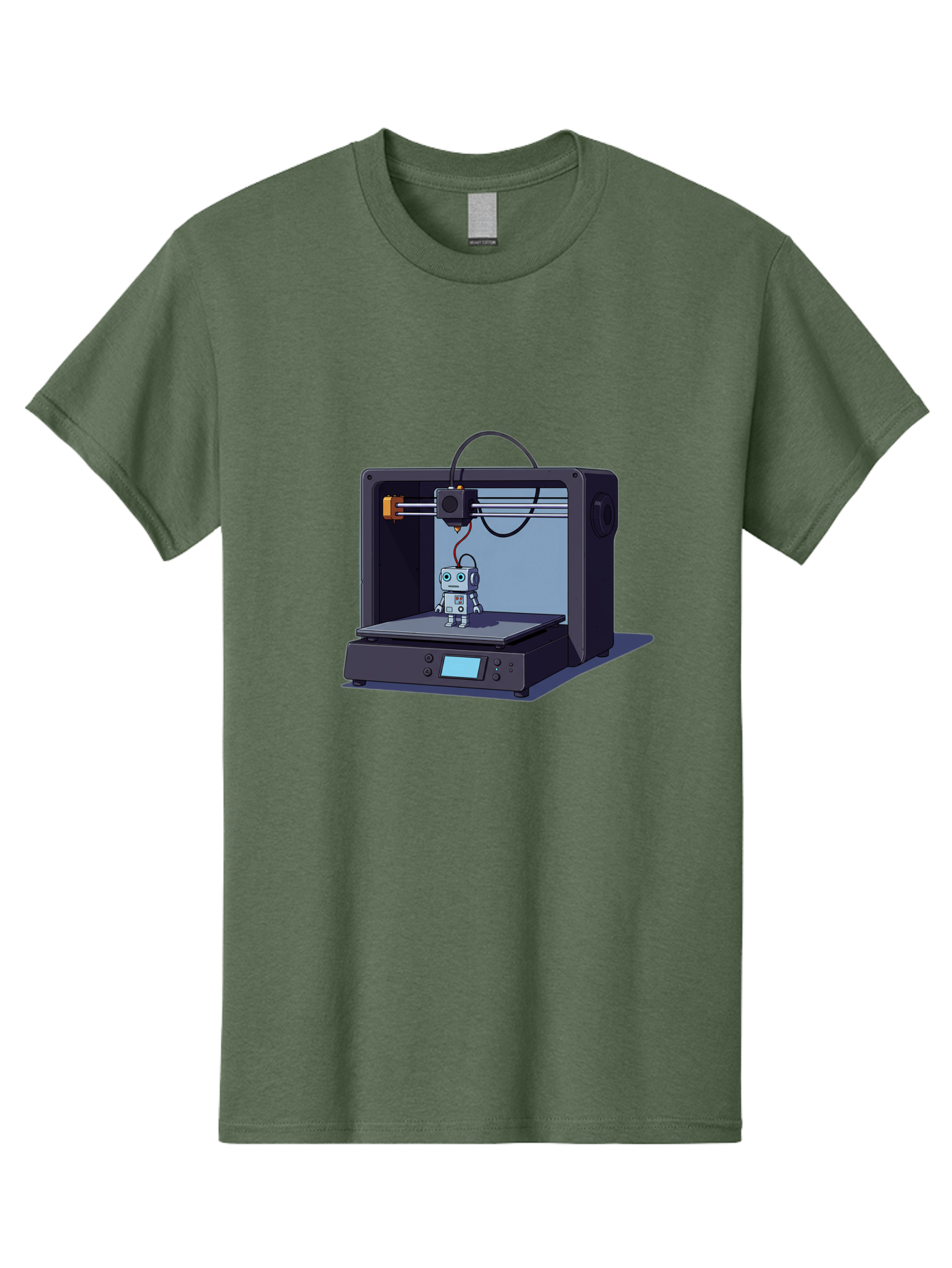 3D-Printer-Robot Men'S Graphic Tee, 100% Cotton, Comfortable Casual Summer Wear, Machine Washable, 3D Printing Technology, Robot Figurine, Digital Fabrication, Additive Manufacturing, Futuristic Design, Robotic Innovation, Modern Machinery Baa048
