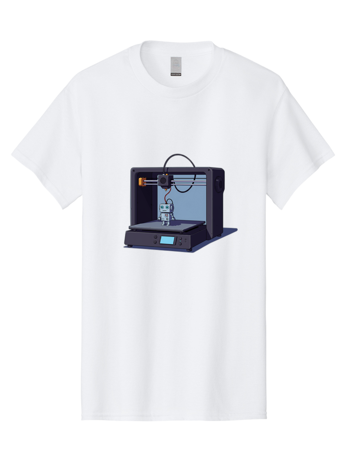 3D-Printer-Robot Men'S Graphic Tee, 100% Cotton, Comfortable Casual Summer Wear, Machine Washable, 3D Printing Technology, Robot Figurine, Digital Fabrication, Additive Manufacturing, Futuristic Design, Robotic Innovation, Modern Machinery Baa048